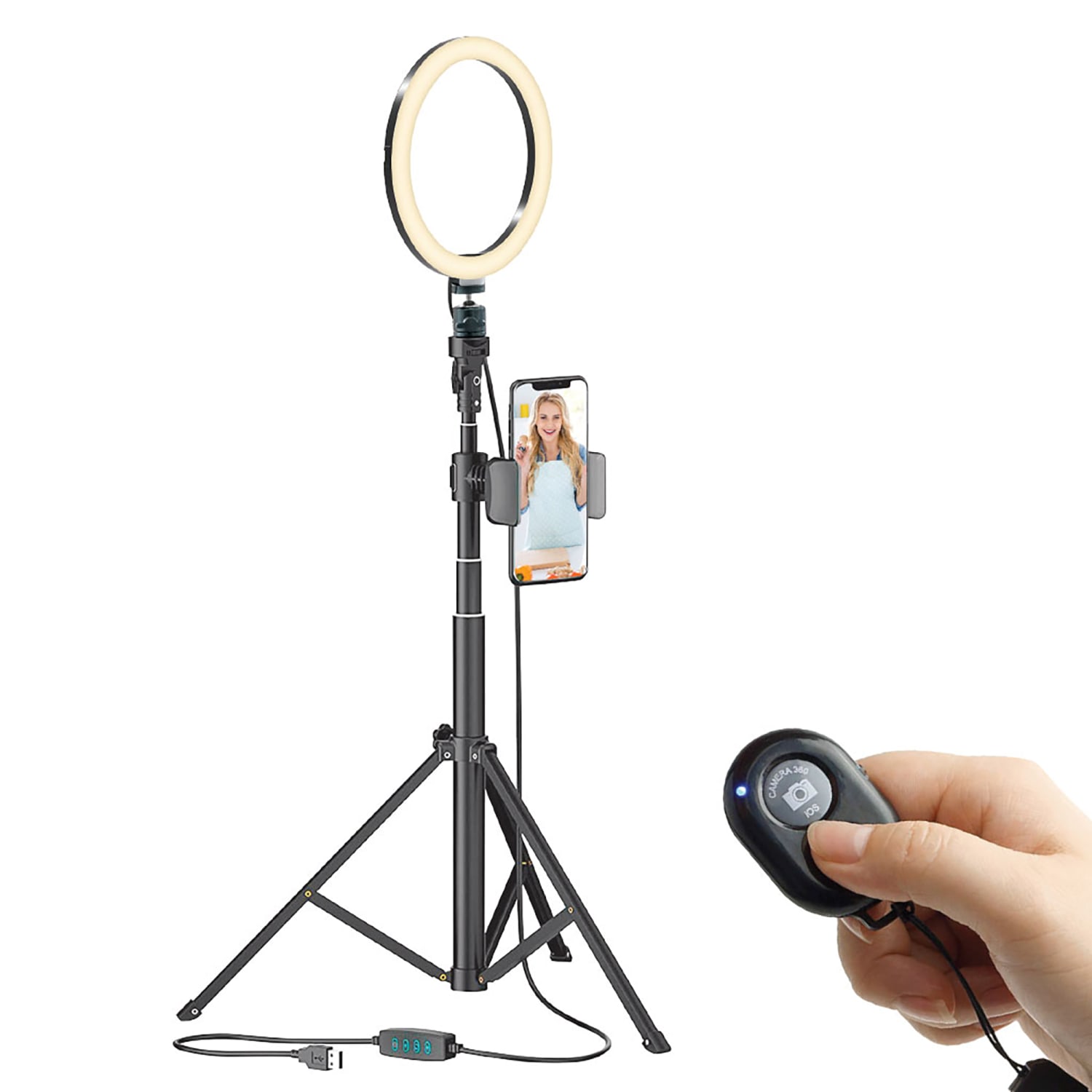 Bower 8in Selfie Ring Light Studio LED 12W Tripod Stand And Phone Holder, 51inH, Black - Image 5