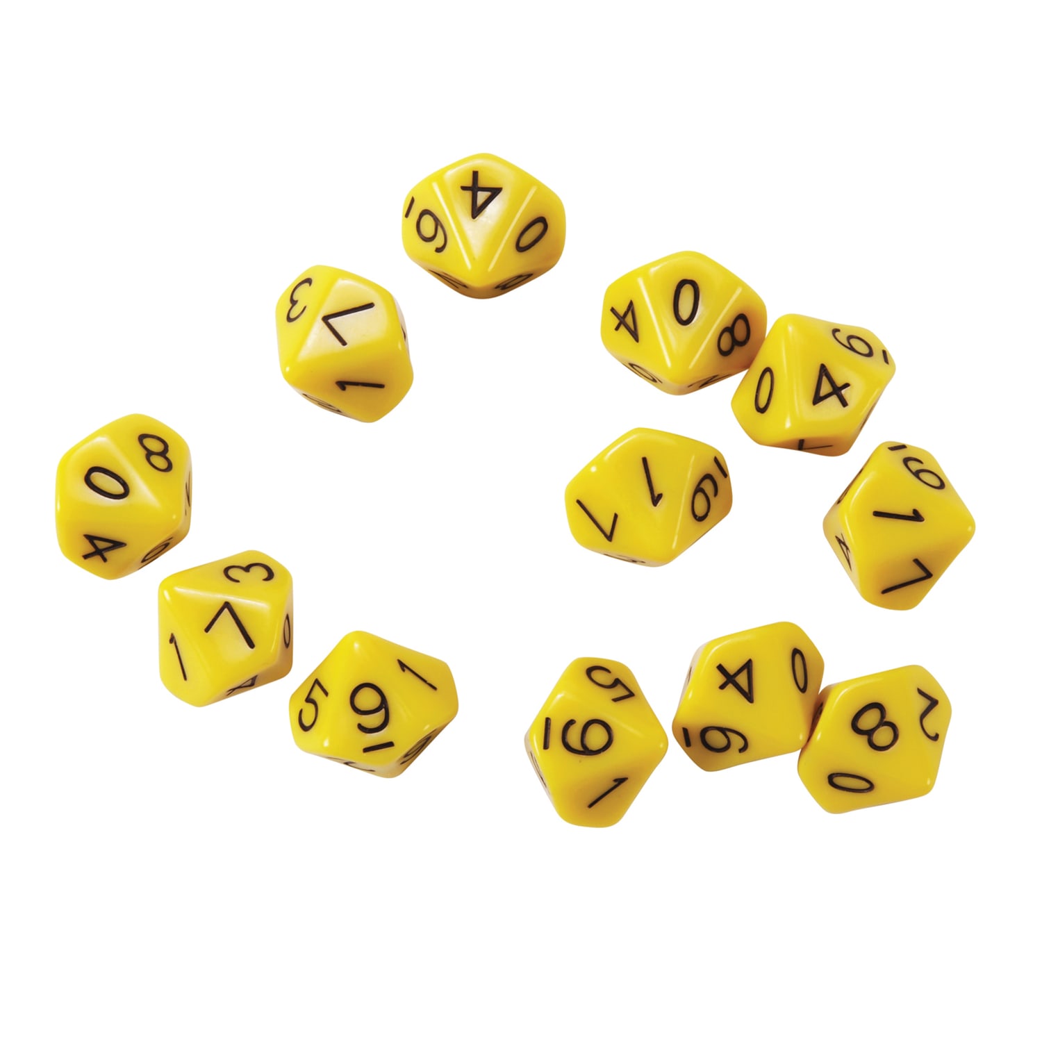 Learning Advantage 10-Sided Polyhedra Dice, Yellow, 12 Dice Per Pack, Set Of 3 Packs - Image 3