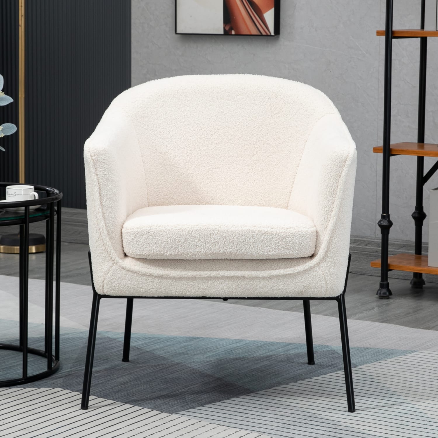 Glamour Home Ayame Boucle Fabric Accent Chair, White/Black - Image 3