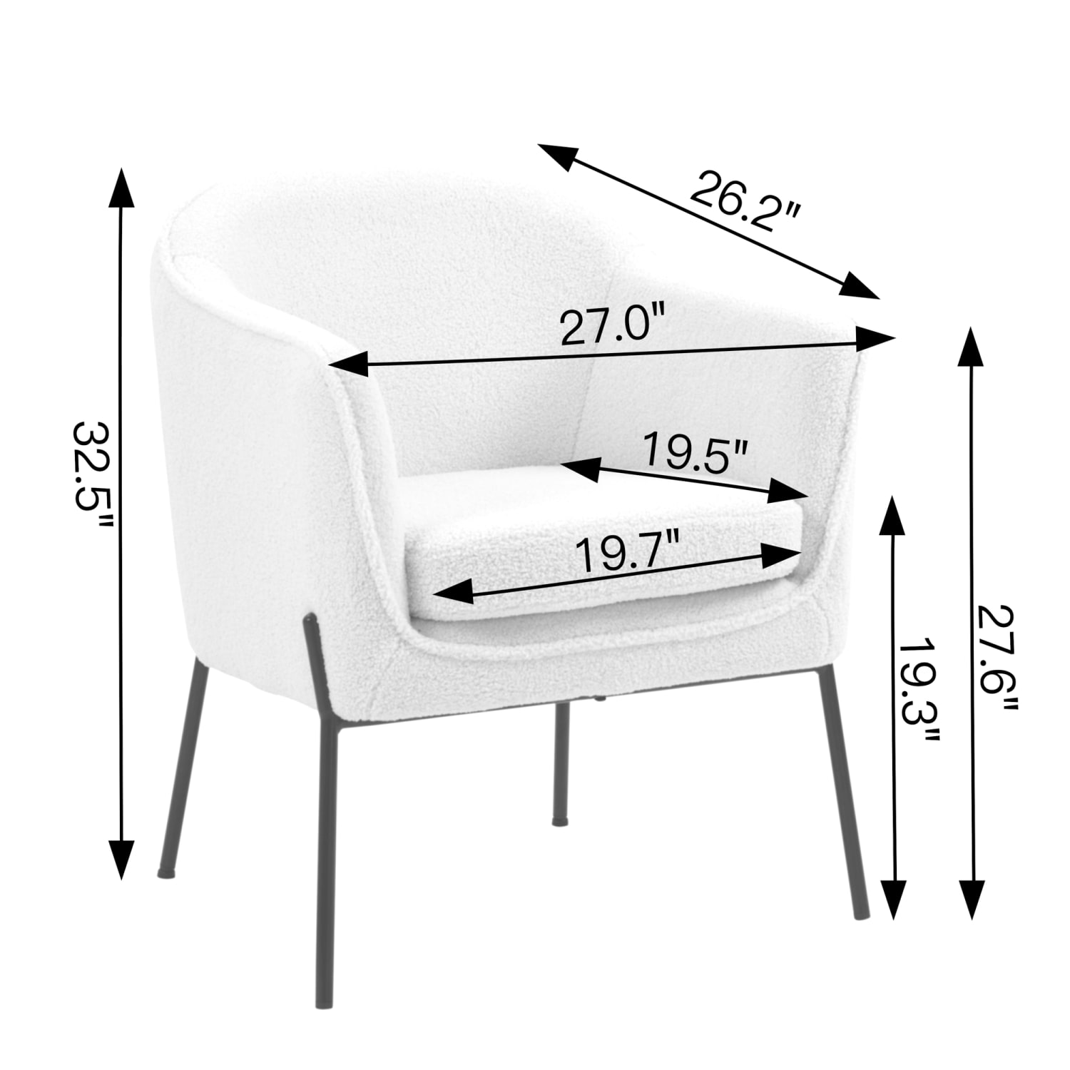 Glamour Home Ayame Boucle Fabric Accent Chair, White/Black - Image 9