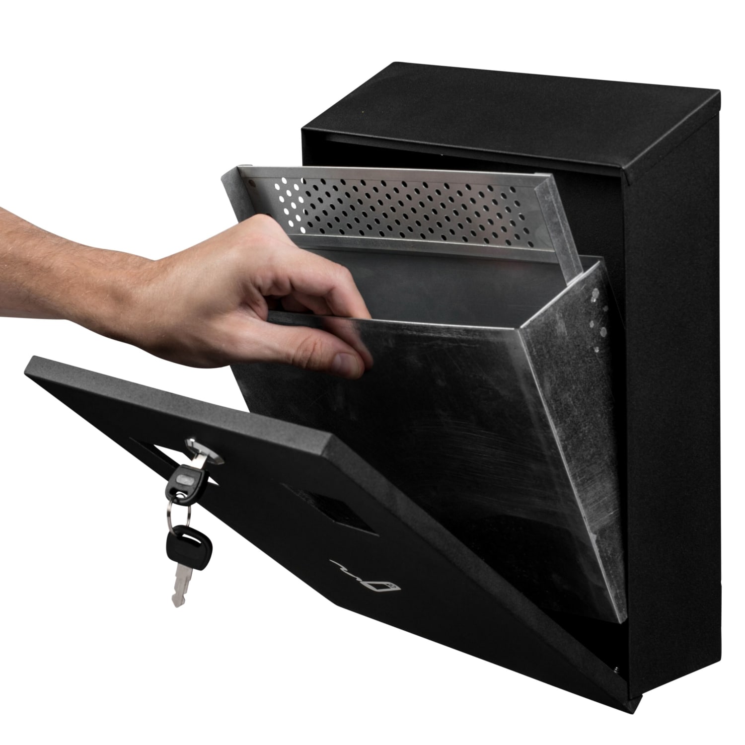 Alpine All-In-1 Rectangular Steel Wall-Mounted Cigarette Disposal Station, 13inH x 10-1/2inW x 3-1/2inD, Black - Image 3