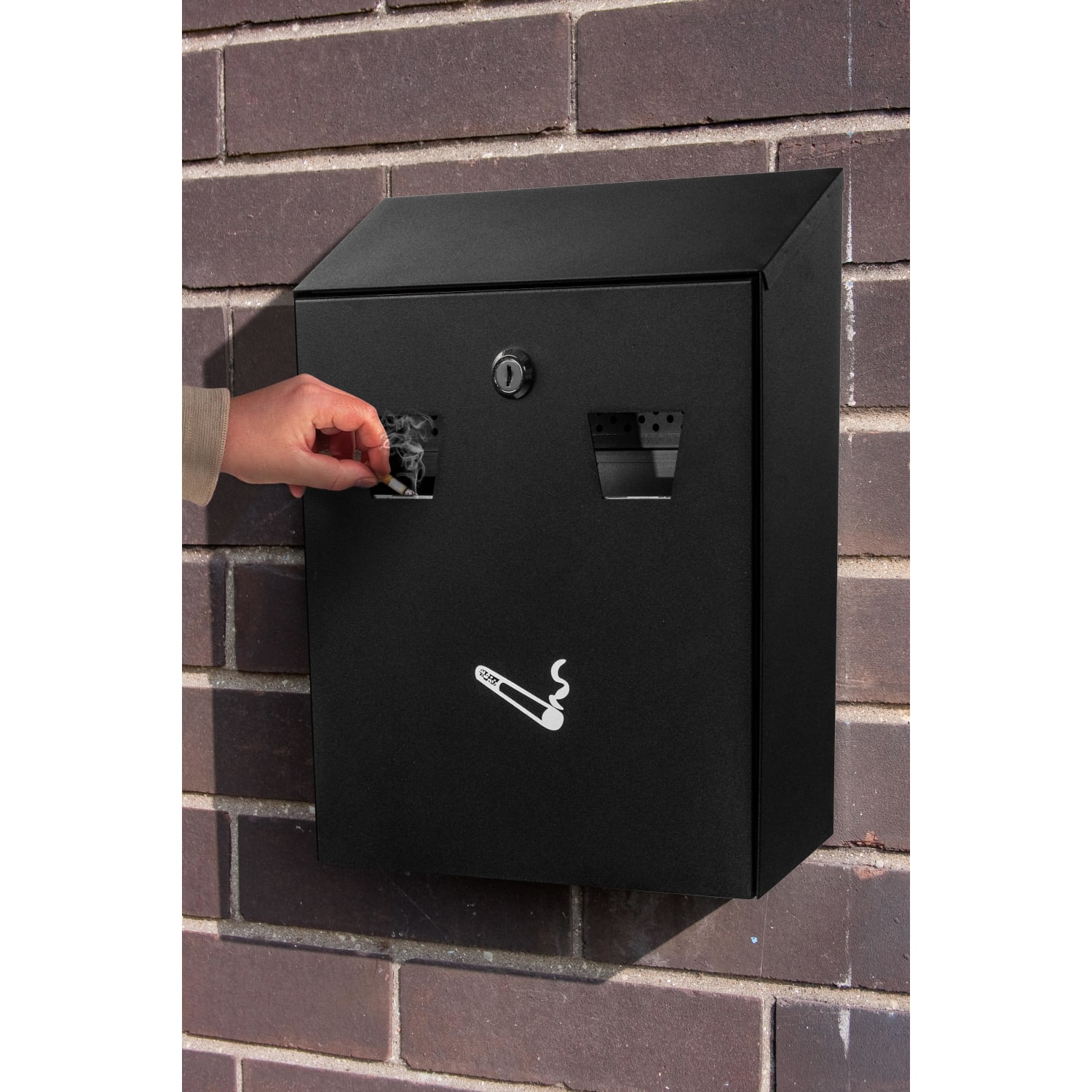 Alpine All-In-1 Rectangular Steel Wall-Mounted Cigarette Disposal Station, 13inH x 10-1/2inW x 3-1/2inD, Black - Image 5