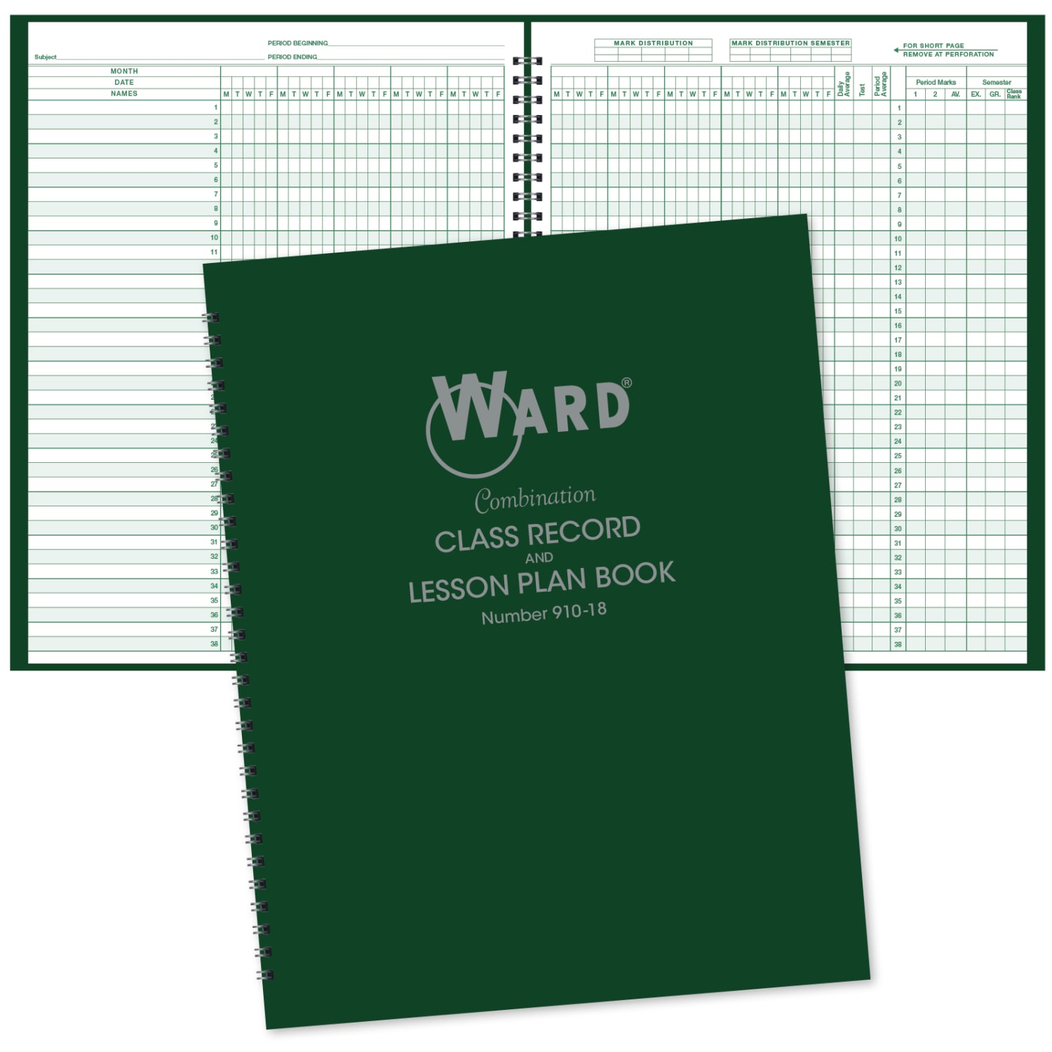 Ward Combination Class Record And Lesson Plan Books, 8-1/2in x 11in, 9-10 Weeks, 38 Students, Green, Pack Of 25 Books - Image 3