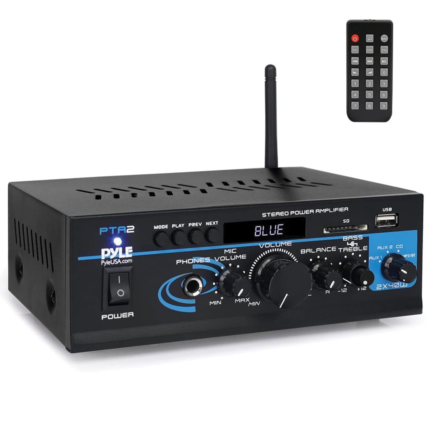Pyle Mini Stereo Power Amplifier With Bluetooth, 7-1/2inH x 6-1/2inW x 3inD, Black, PTA2 - Image 3