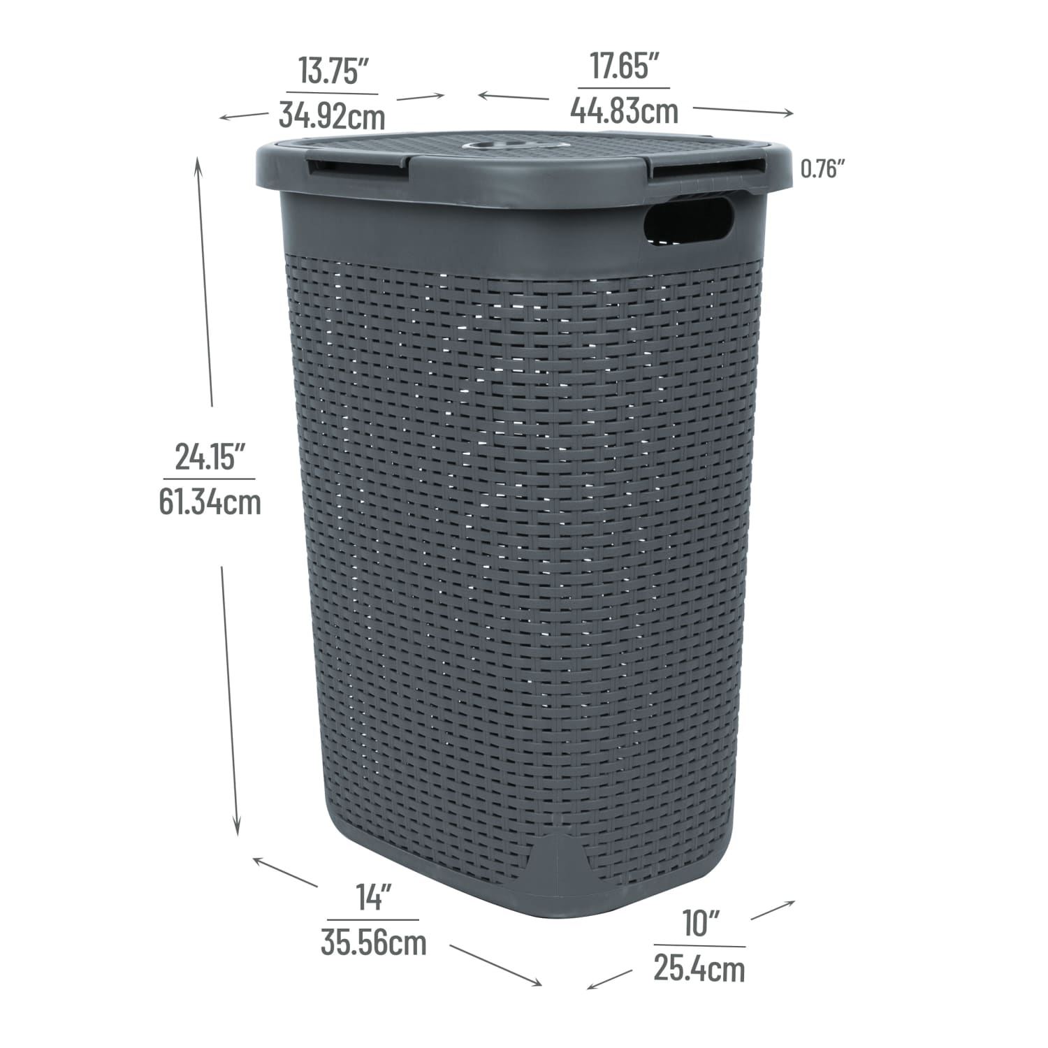 Mind Reader 60L Slim Laundry Hamper Clothes Basket With Lid, 24-3/20inH x 13-3/4inW x 17-13/20inL, Gray - Image 4