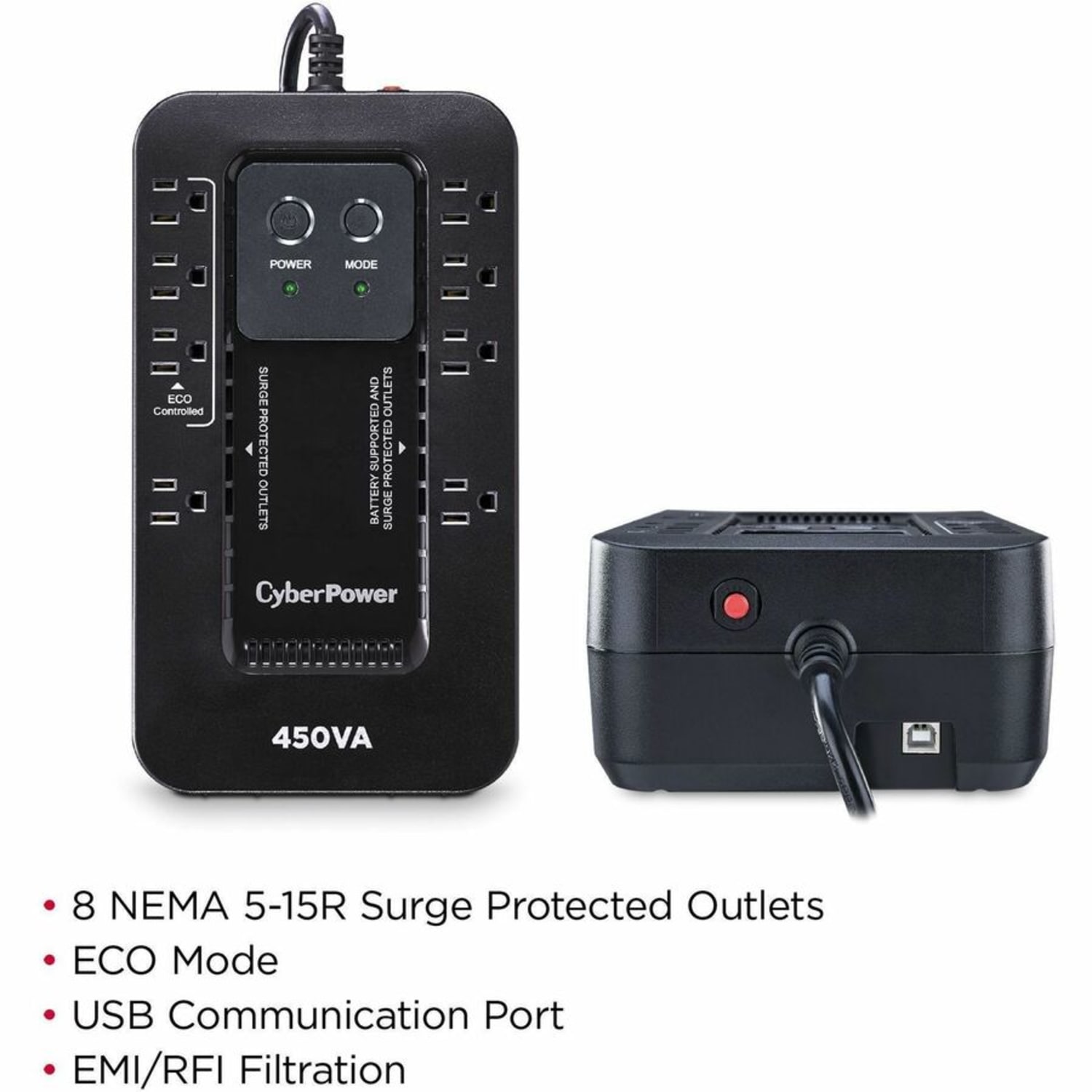 CyberPower EC450G Ecologic UPS Systems - 450VA/260W, 120 VAC, NEMA 5-15P, Compact, 8 Outlets, PowerPanel Personal, $100000 CEG, 3YR Warranty - Image 3