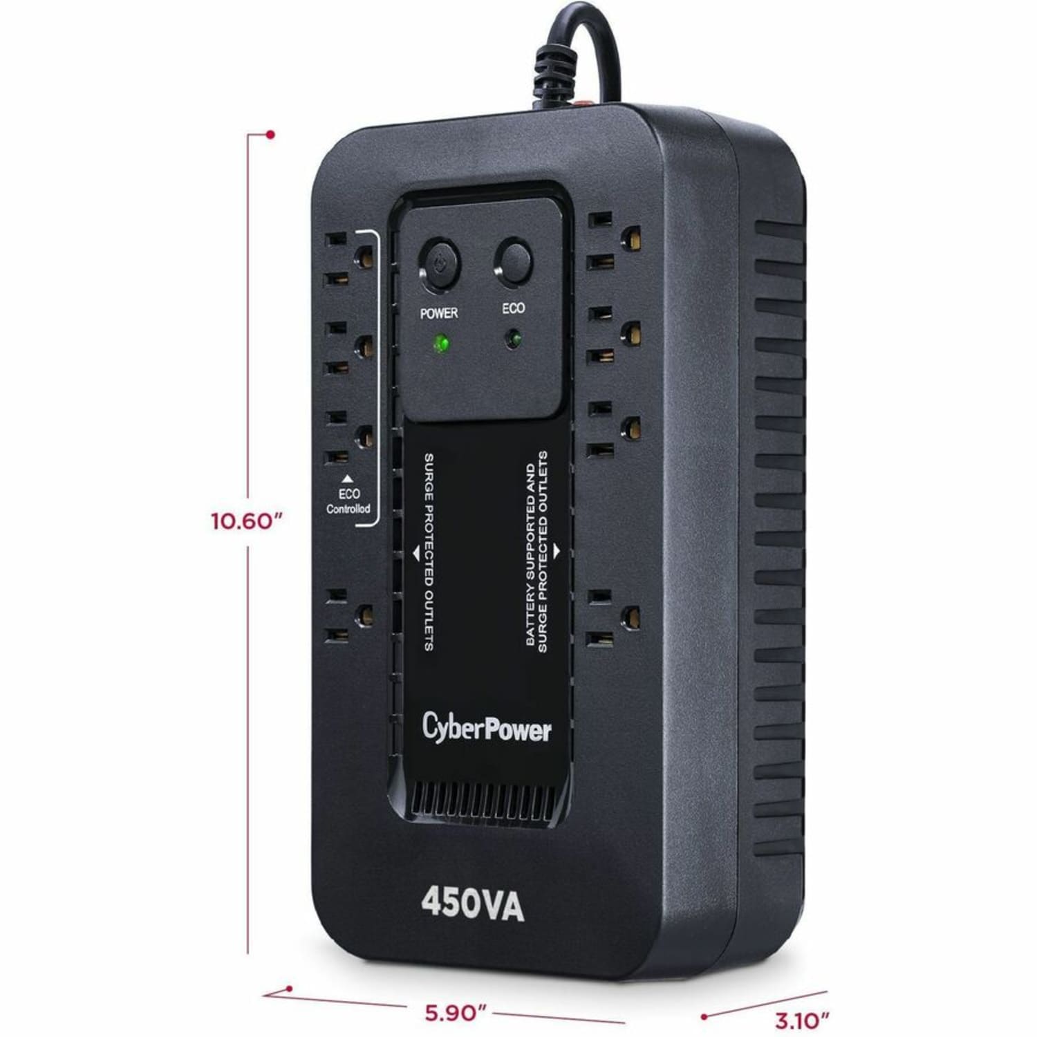 CyberPower EC450G Ecologic UPS Systems - 450VA/260W, 120 VAC, NEMA 5-15P, Compact, 8 Outlets, PowerPanel Personal, $100000 CEG, 3YR Warranty - Image 4