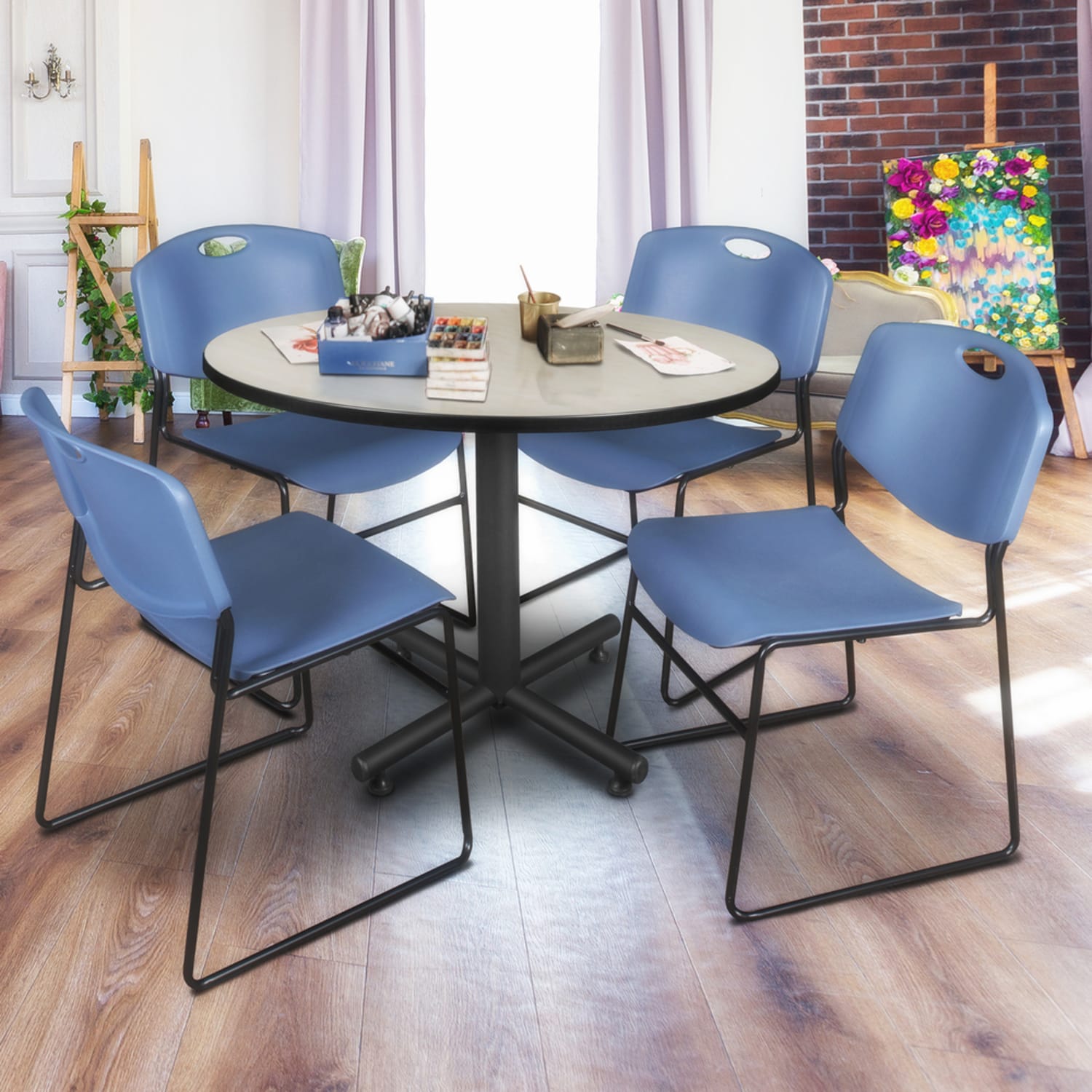 Regency Kobe X-Base Round Breakroom Table, 29inH x 48inW x 48inD, Maple - Image 3