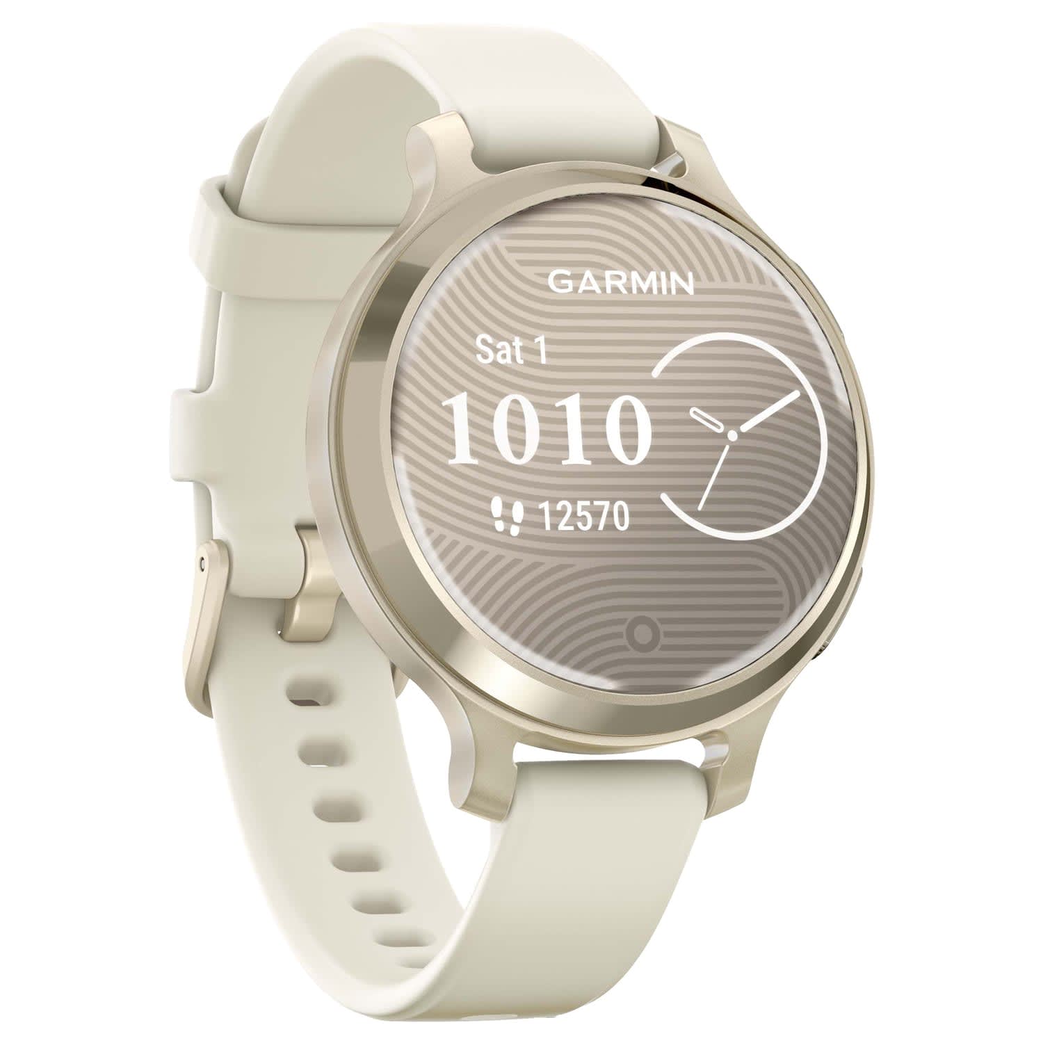 Garmin Lily 2 Active Health And Fitness Smartwatch With Anodized Aluminum Bezel And Silicone Band, Lunar Gold/Bone