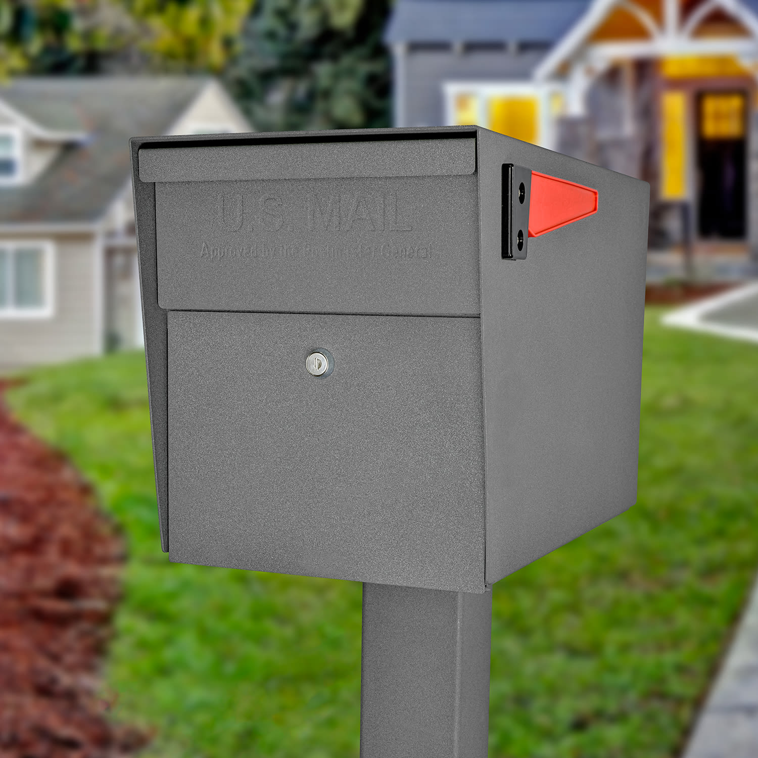 Mail Boss Curbside Locking Mailbox, 13 3/4in x 11 1/4in x 21in, Granite - Image 3