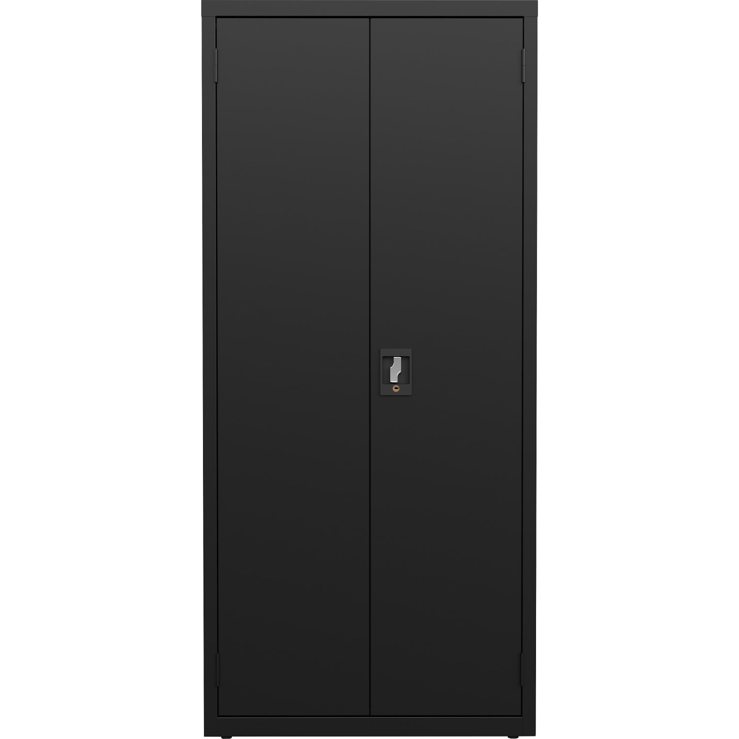Lorell Fortress Series Slimline Storage Cabinet - 30in Width x 15in Depth x 66in Height - 4 x Shelf(ves) - 720 lb Load Capacity - Durable, Welded, Nonporous Surface, Recessed Handle, Removable Lock, Locking System - Black - Baked Enamel - Steel - Recycled - Image 3