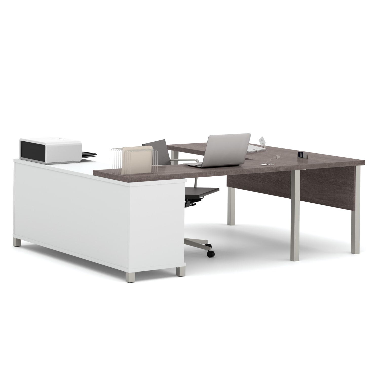 Bestar Pro-Linea 72inW U-Shaped Executive Computer Desk With Metal Legs, Bark Gray - Image 3