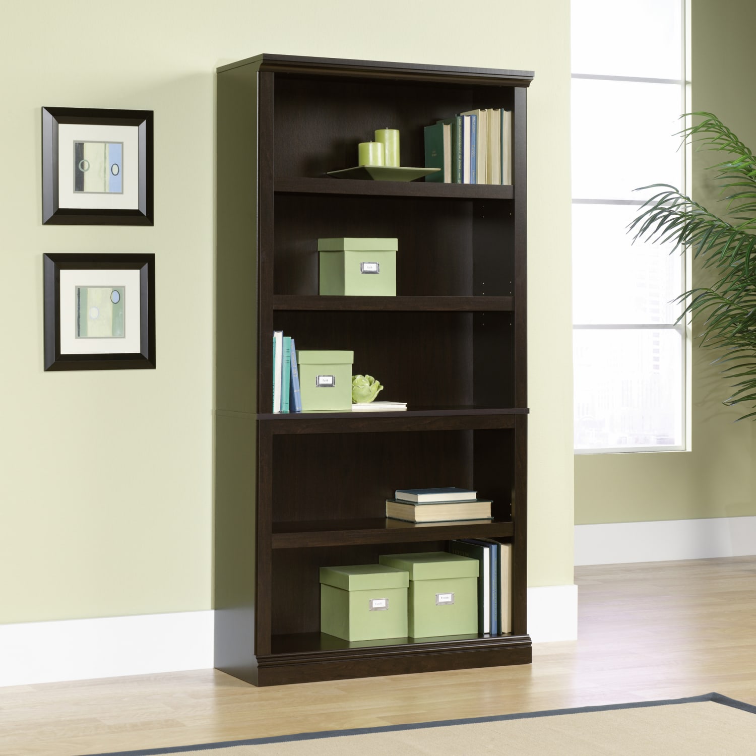 Sauder Select 69 13/16inH 5-Shelf Transitional Bookcase, Brown/Medium Finish, Standard Delivery - Image 3