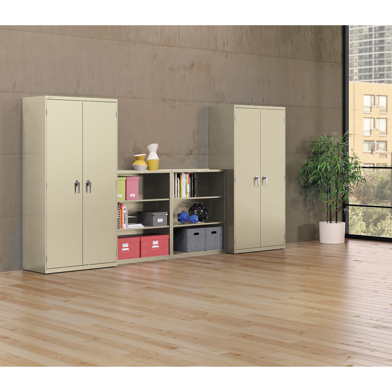 HON Brigade Storage Cabinet, 2 Adjustable Shelves, 41 3/4inH x 36inW x 18 1/4inD, Putty - Image 4