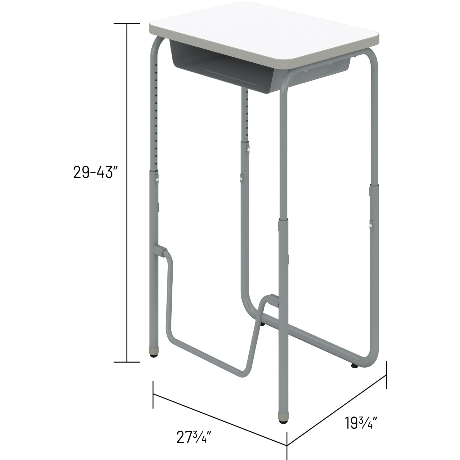 Safco AlphaBetter 2.0 Height-Adjustable Sit/Stand 28inW Student Desk With Book Box And Pendulum Bar, Dry Erase - Image 6