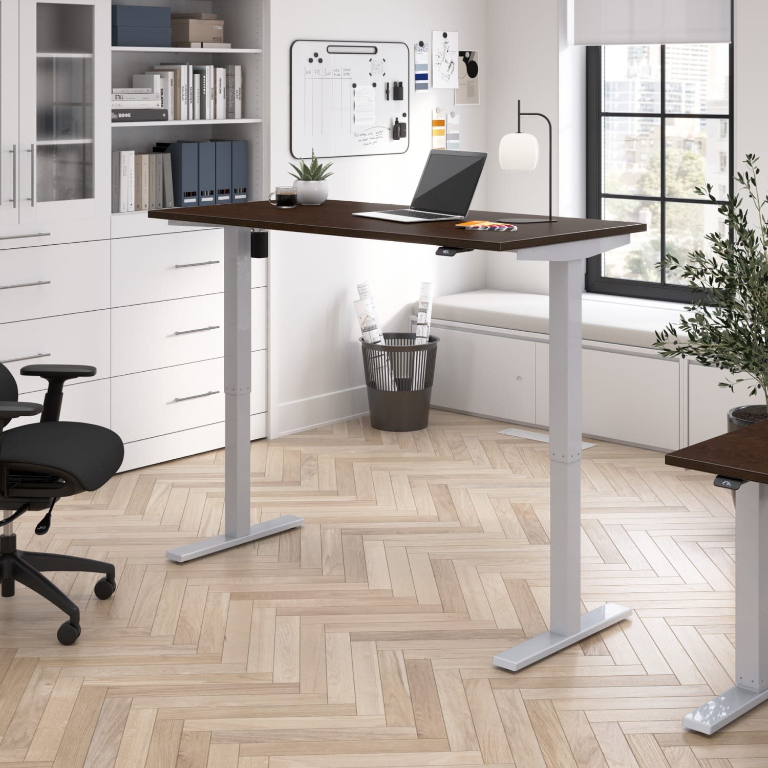 Move 40 Series by Bush Business Furniture Electric Height-Adjustable Standing Desk, 60in x 30in, Mocha Cherry/Cool Gray Metallic, Standard Delivery - Image 3