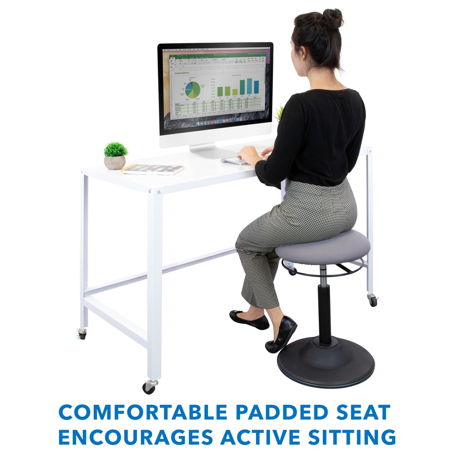 Mount-It! Height-Adjustable Foam Standing Desk Stool, Gray/Black - Image 3
