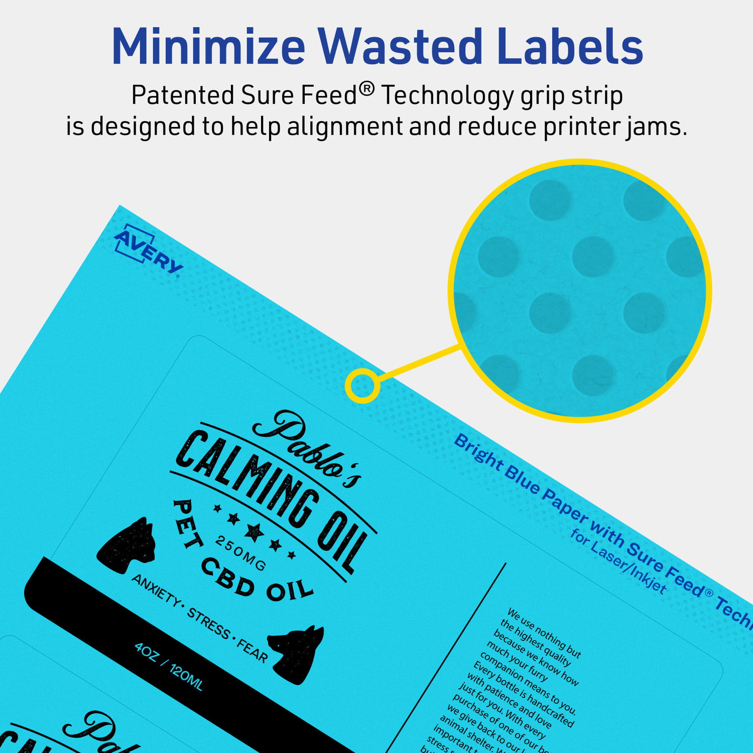 Avery Print-To-The-Edge Labels With Sure Feed Technology, 94249-BBP10, Rectangle, 3in x 6in, Matte Bright Blue, Pack of 30 - Image 5