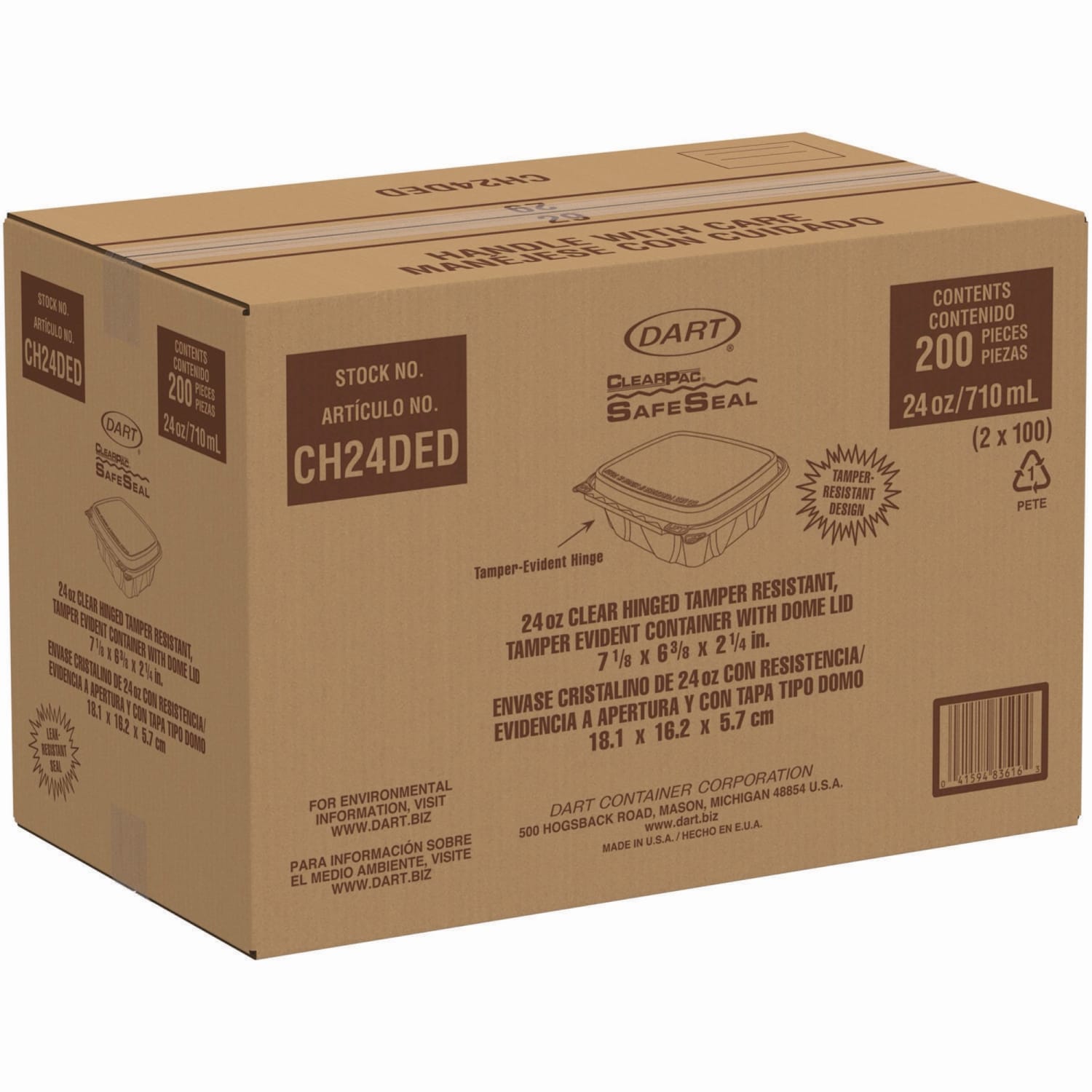 Dart ClearPac SafeSeal Tamper-Resistant Containers, Domed Lid, 24 Oz, 2-5/16inH x 6-7/16inW x 7-1/8inD, Clear, 100 Containers Per Bag, Carton Of 2 Bags - Image 5