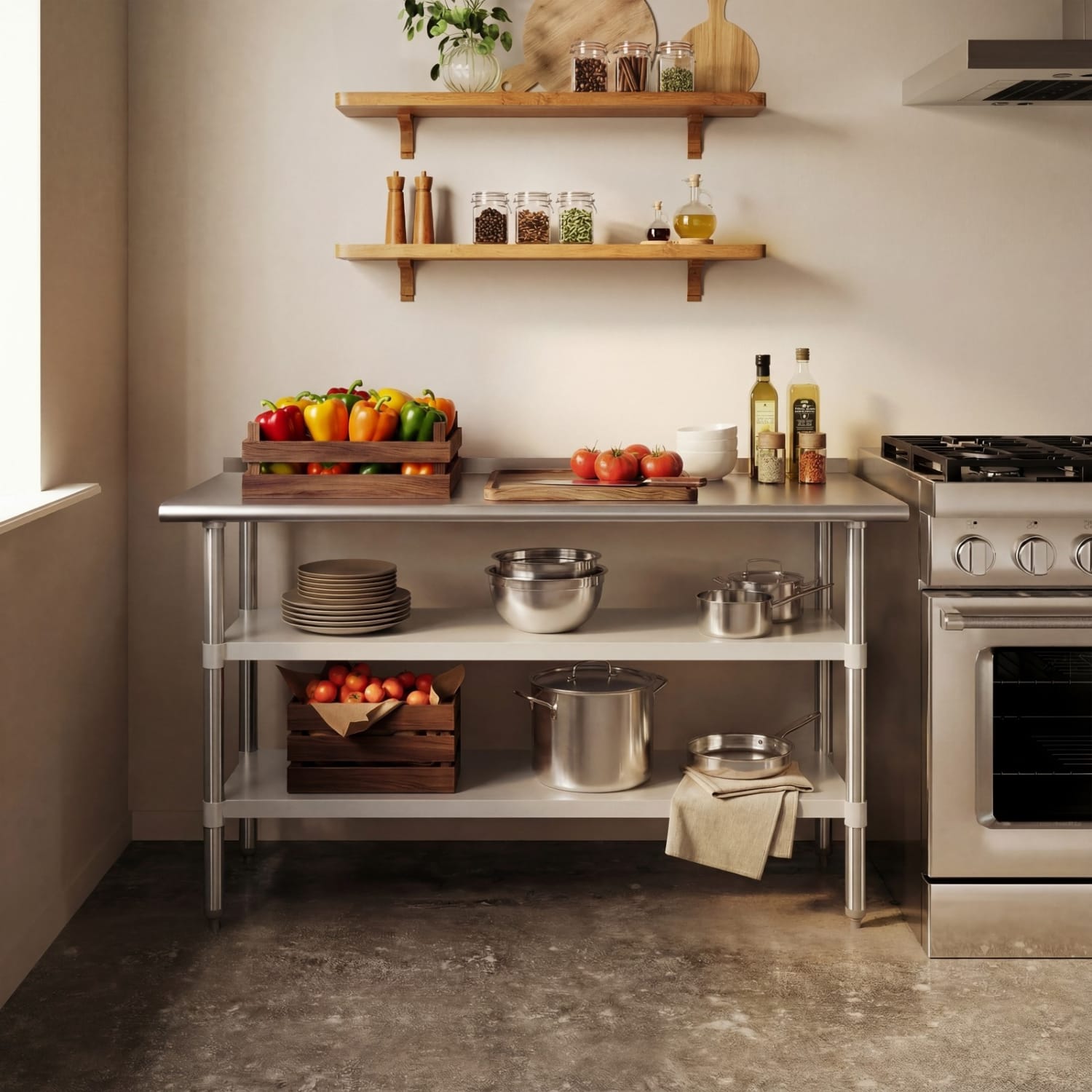 Flash Furniture Stainless Steel Work Table, 36inH x 60inW x 24inD, Silver - Image 3