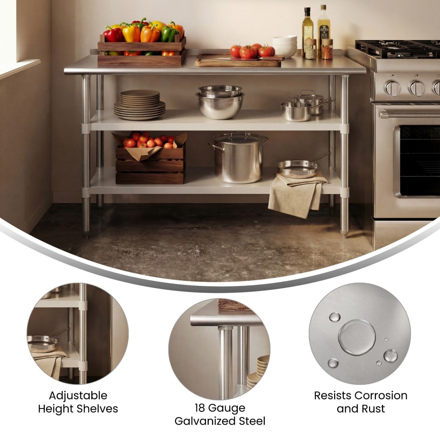 Flash Furniture Stainless Steel Work Table, 36inH x 60inW x 24inD, Silver - Image 4