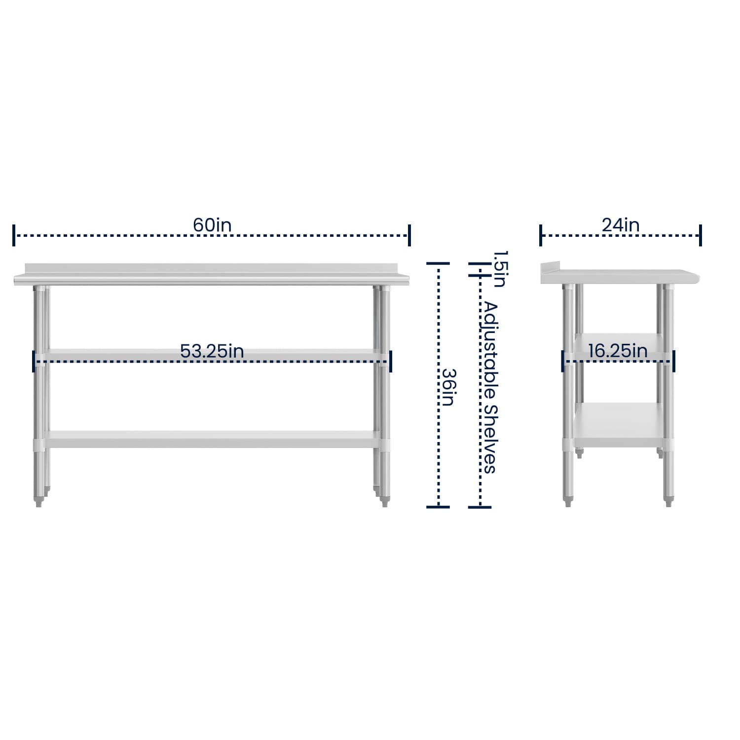 Flash Furniture Stainless Steel Work Table, 36inH x 60inW x 24inD, Silver - Image 5