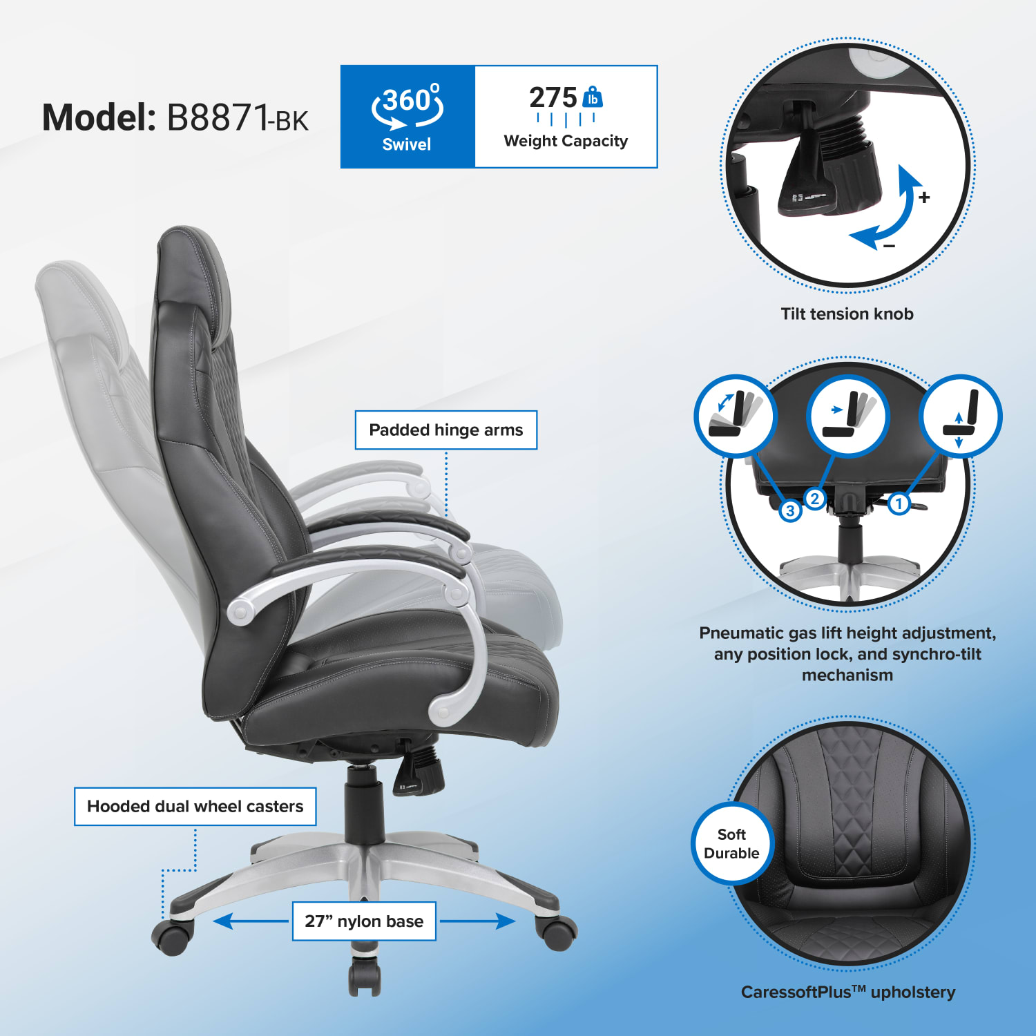Boss Office Products Caressoft Hinged Arm Executive Ergonomic HighBack Chair Black PopularChairscom Boss Office Products Caressoft Hinged Arm Executive Ergonomic High Back Chair Black PopularChairscom