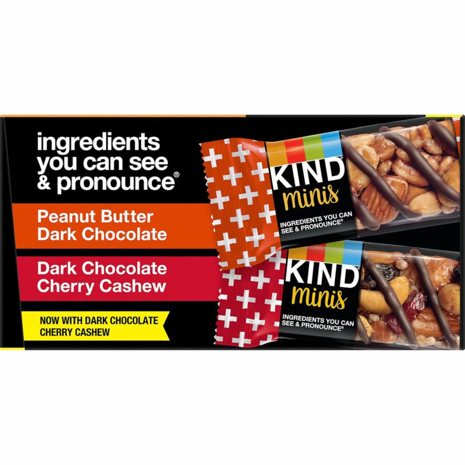 KIND Minis Snack Bar Variety Pack - Trans Fat Free, No Artificial Sweeteners, Gluten-free, Low Sodium, Low Glycemic - Peanut Butter Dark Chocolate, Dark Chocolate Cherry Cashew - 0.71 oz - 20 / Box - Image 5