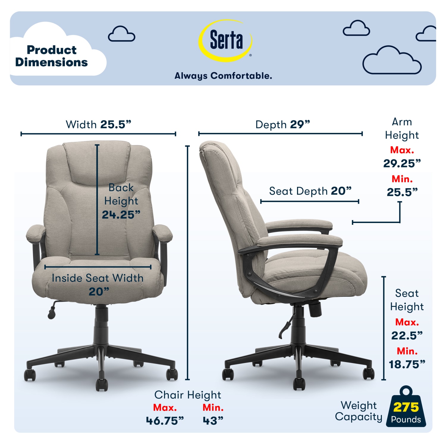 Serta Connor Office Chair, Microfiber, Light Gray - Image 6