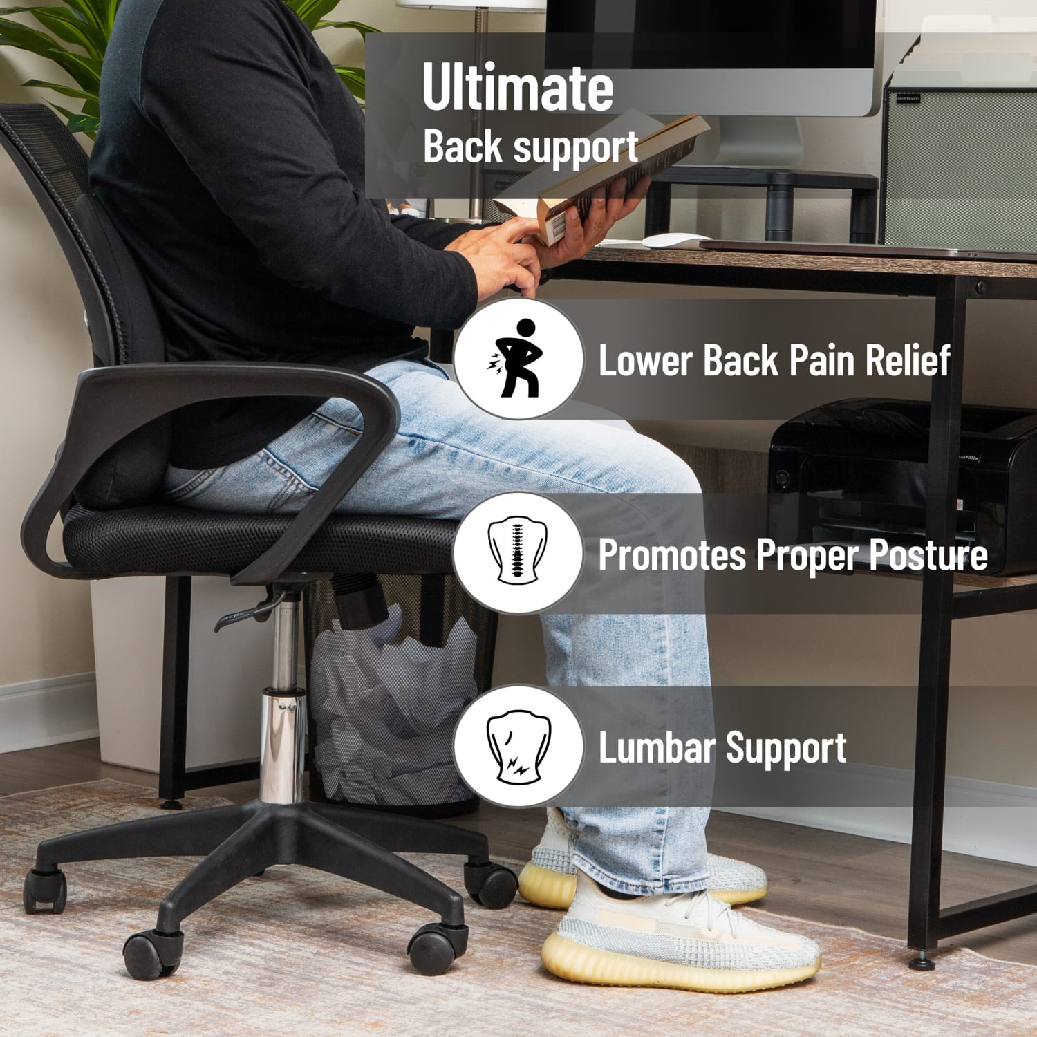 Mind Reader Lumbar Support Pillow With Air-Cloud Technology, 15-1/4inH x 4-1/2inW x 15inD, Black - Image 4