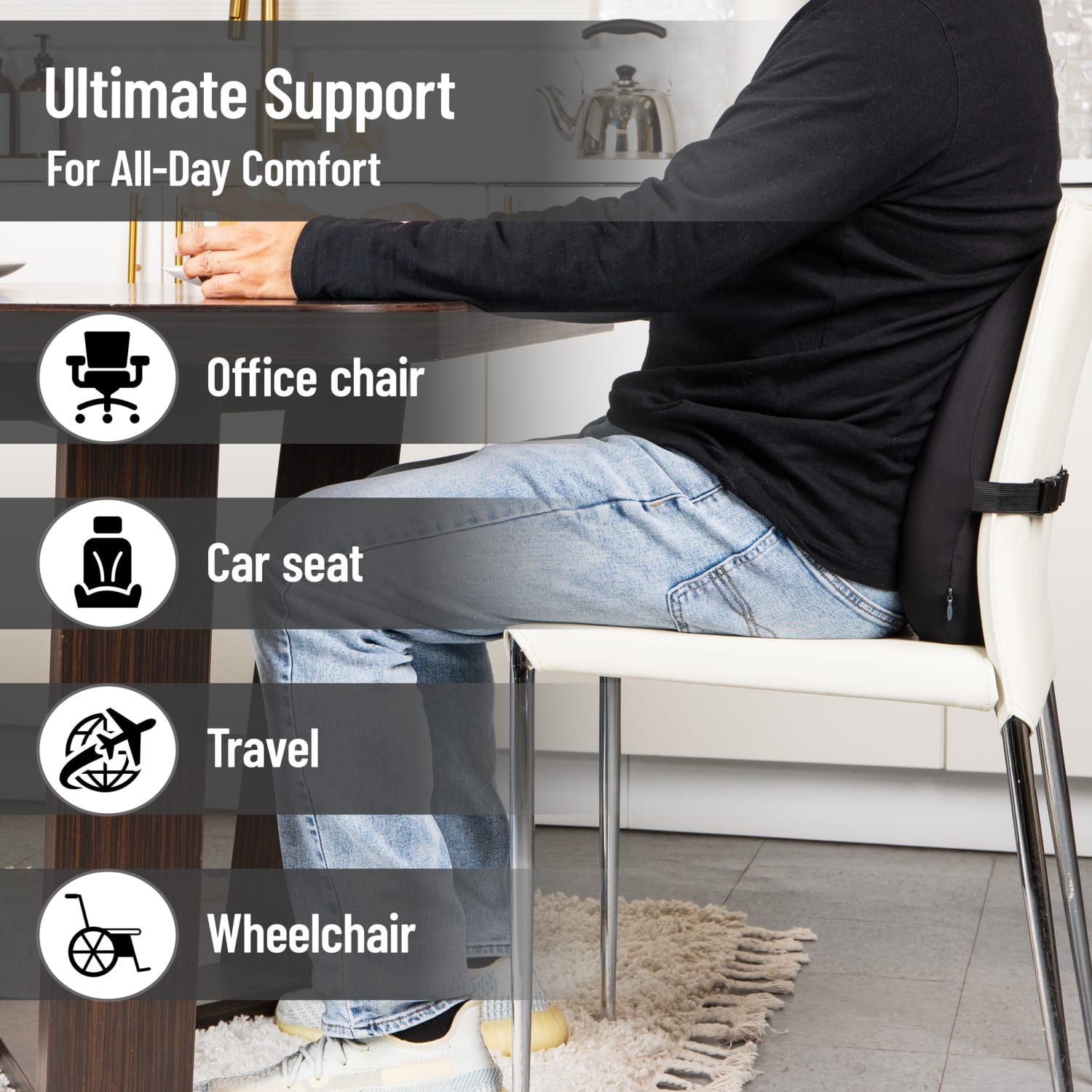 Mind Reader Lumbar Support Pillow With Air-Cloud Technology, 15-1/4inH x 4-1/2inW x 15inD, Black - Image 6