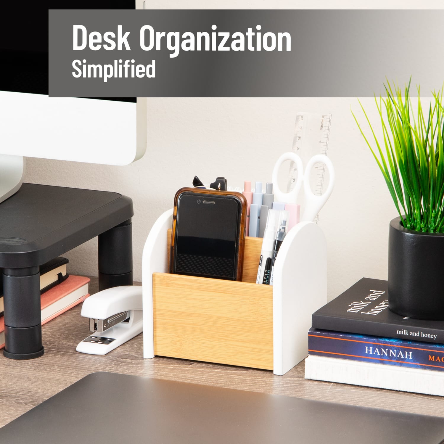 Mind Reader 3-Compartment Desktop Organizer, 5inH x 4-1/2inW x 5-1/2inD, White, Total Qty 1 - Image 3