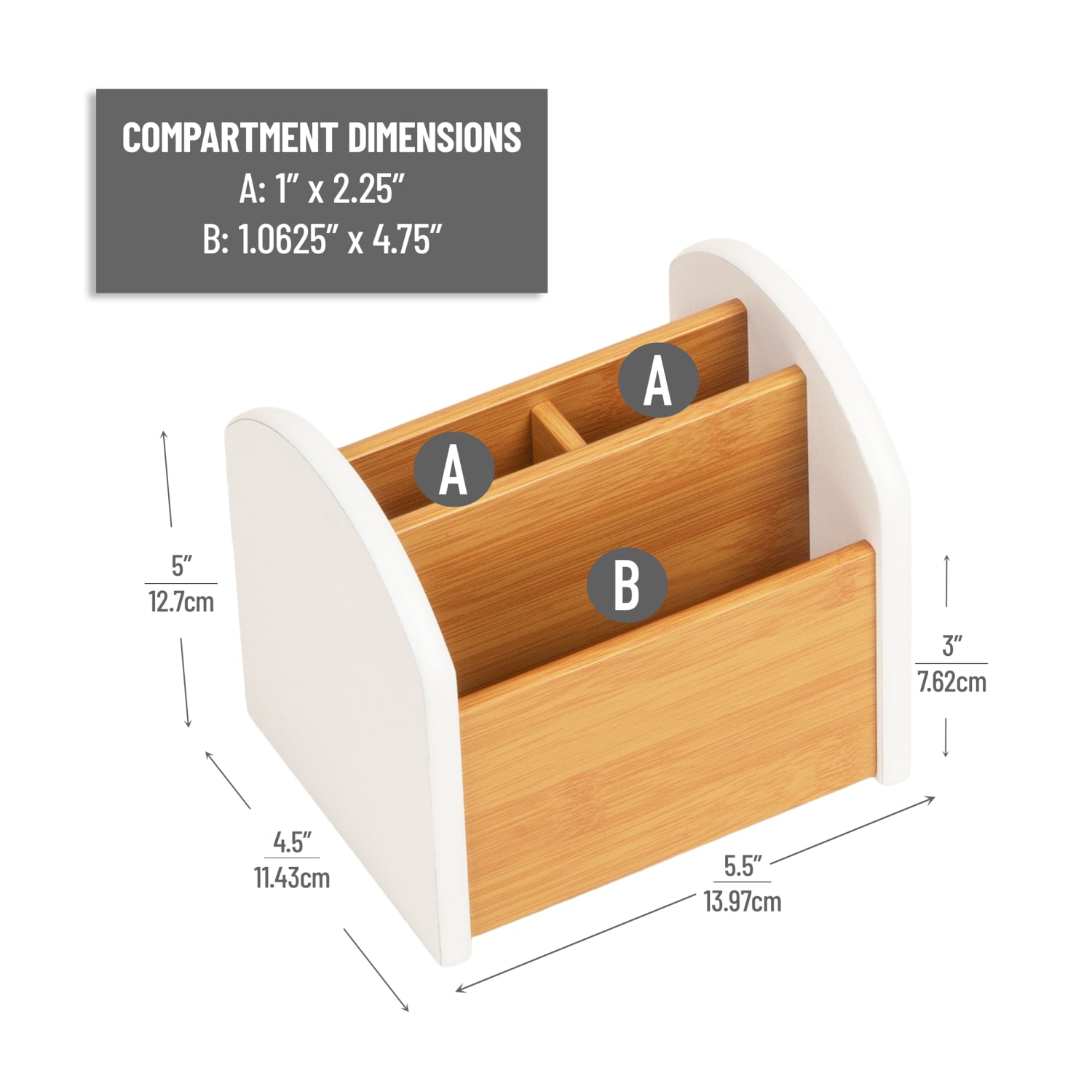 Mind Reader 3-Compartment Desktop Organizer, 5inH x 4-1/2inW x 5-1/2inD, White, Total Qty 1 - Image 4