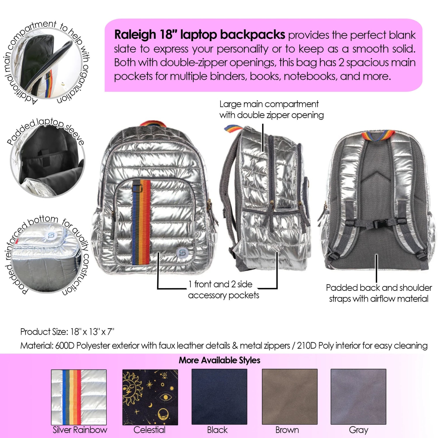 SYDNEY PAIGE X BAZIC Products RALEIGH Backpack, 18in, Brown - Image 3