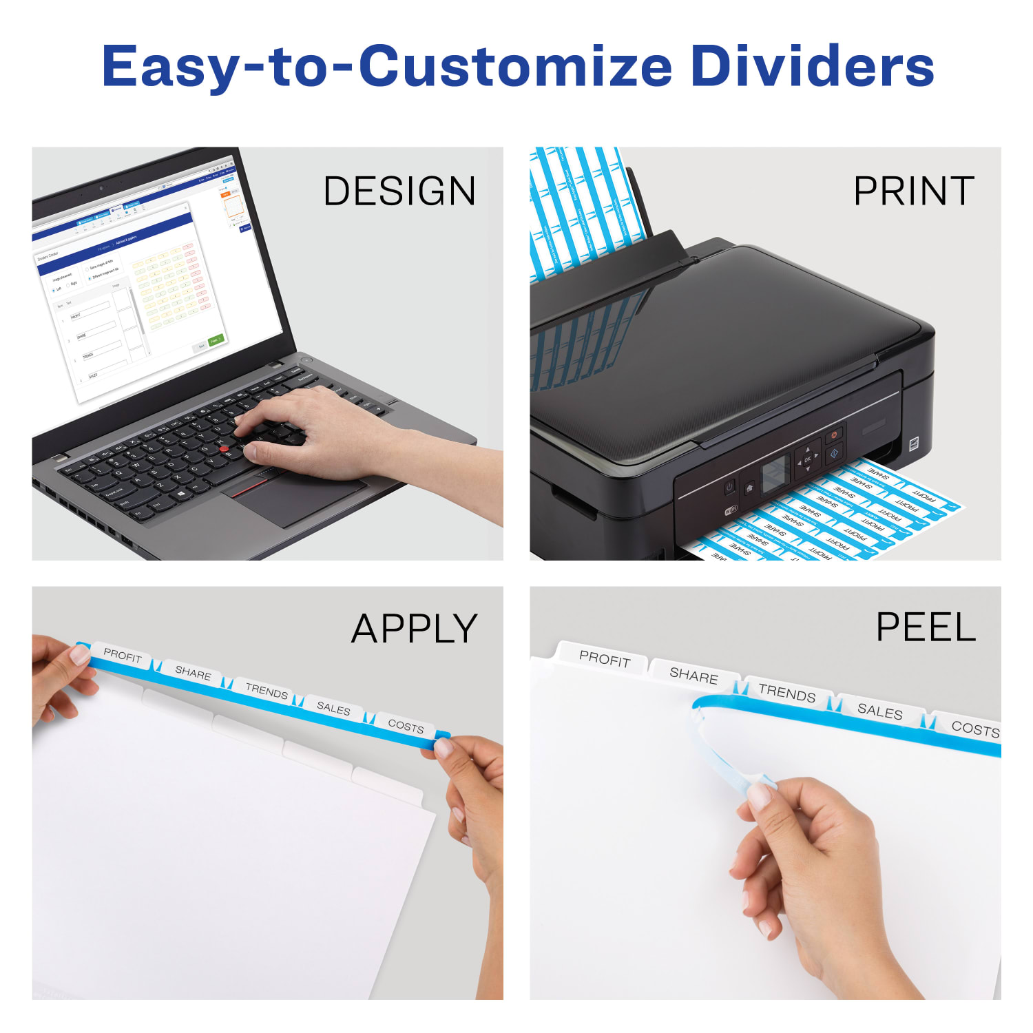Avery Customizable Index Maker Unpunched Dividers For Use With Any Binding System, Easy Print & Apply Clear Label Strip, 5 Tab, White, Pack Of 5 Sets - Image 3