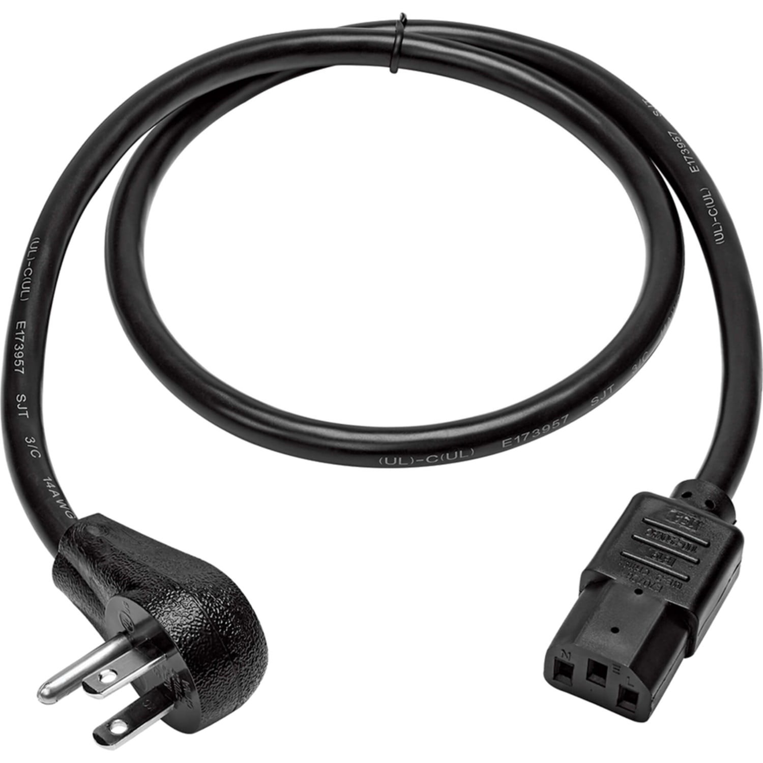 Eaton Tripp Lite Series Computer Power Cord, Right-Angle NEMA 5-15P to C13 - Heavy-Duty, 15A, 125V, 14 AWG, 3 ft. (0.91 m), Black - Power cable - NEMA 5-15P right-angled to power IEC 60320 C13 - 125 V - 15 A - 3 ft - black - North America - Image 3
