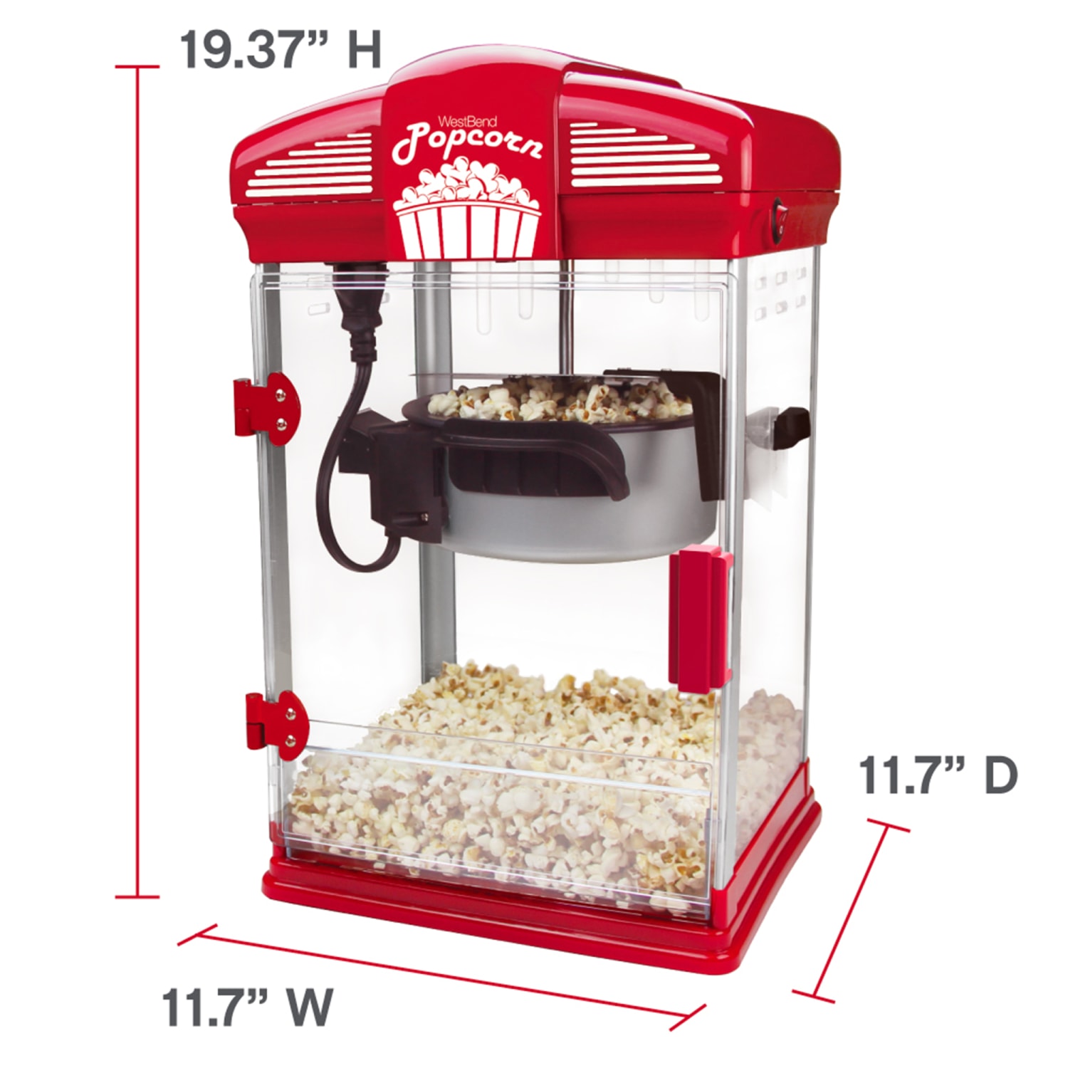 West Bend Popcorn Maker, 17-3/4inH x 10-11/16inW x 10-7/8inD, Red - Image 4