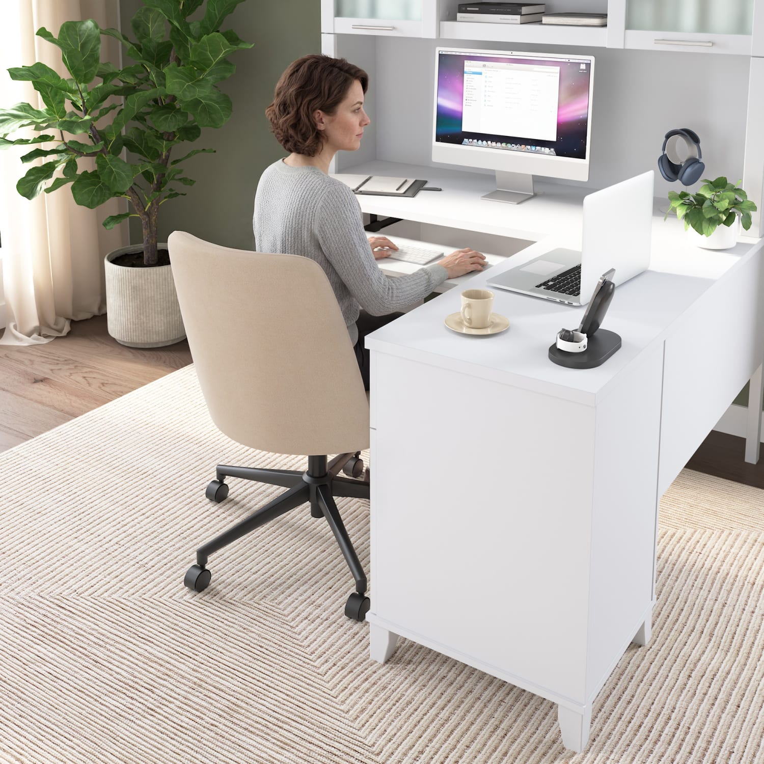 Bush Business Furniture Somerset 60inW L-Shaped Corner Desk With Hutch, White, Standard Delivery - Image 4