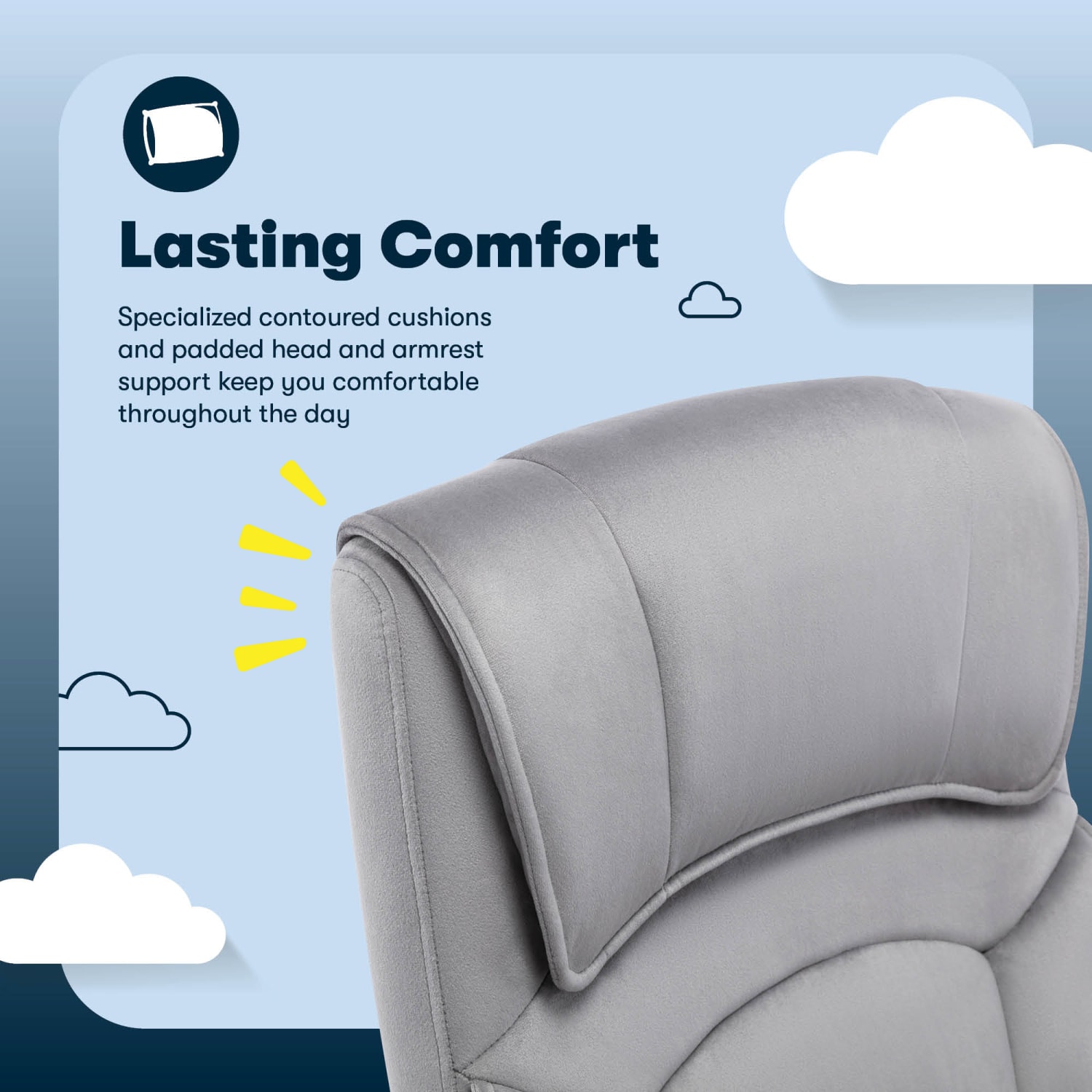 Serta Comfort Classic Ergonomic Fabric High-Back Executive Office Chair, Gray - Image 6