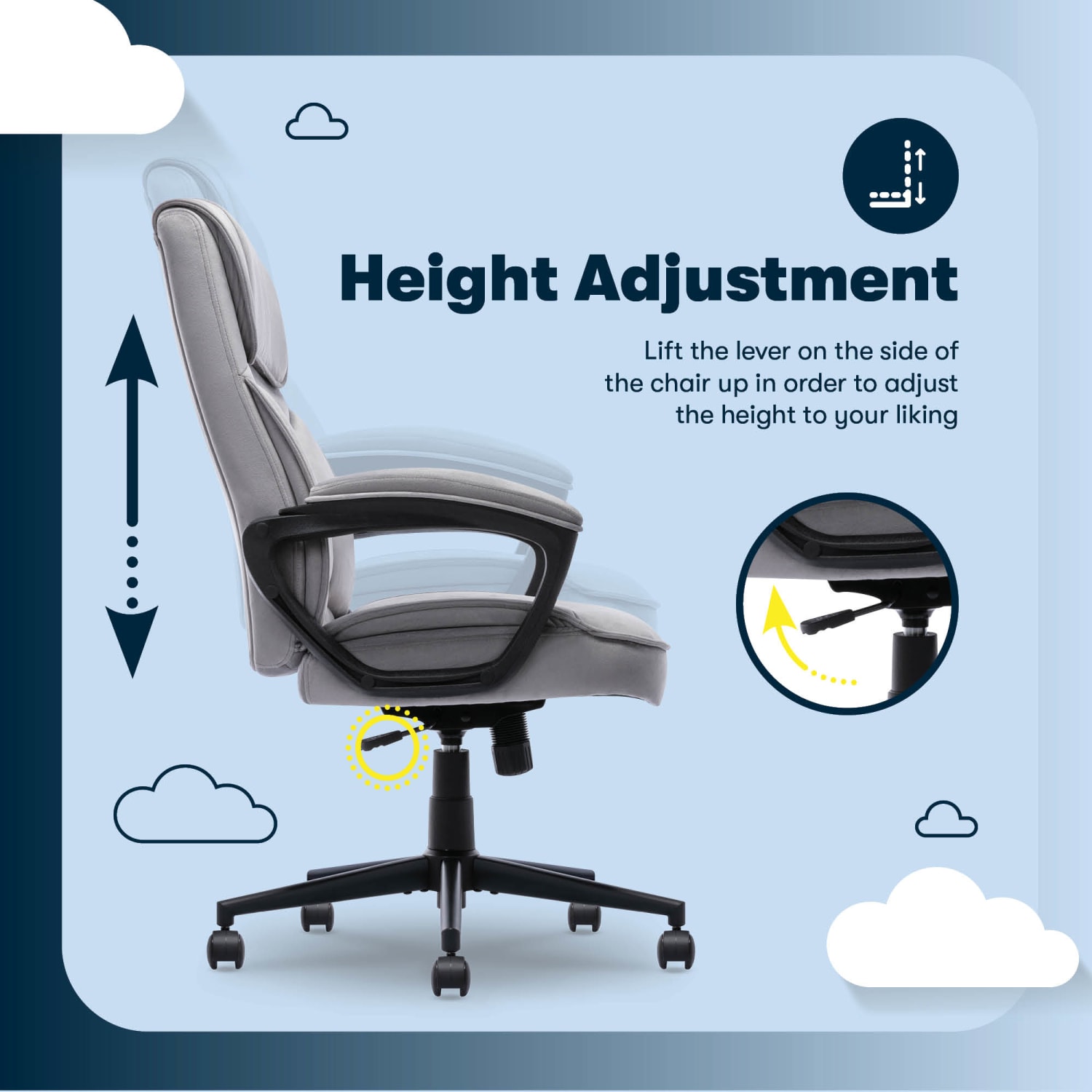 Serta Comfort Classic Ergonomic Fabric High Back Executive Office Chair Gray PopularChairscom