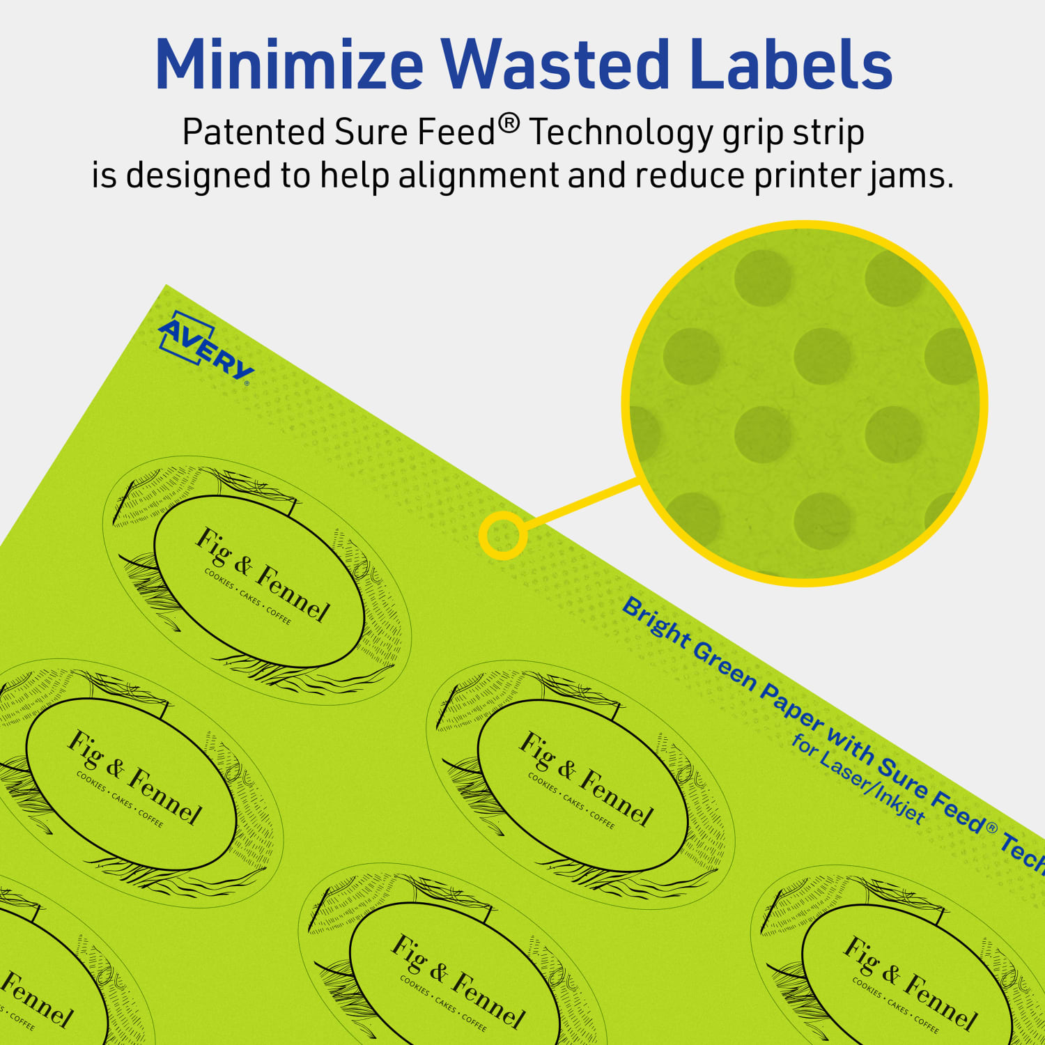 Avery Printable Labels With Sure Feed Technology, 94051-BGP10, Oval, 1-1/2in x 2-1/2in, Matte Bright Green, Pack of 180 - Image 5