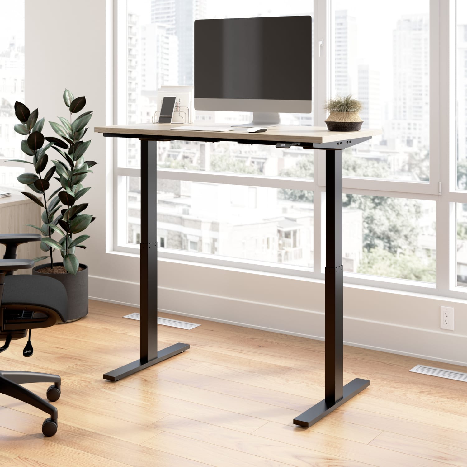 Bush Business Furniture Move 60 Series 48inW Height Adjustable Standing Desk, Natural Elm/Black, Standard Delivery - Image 3
