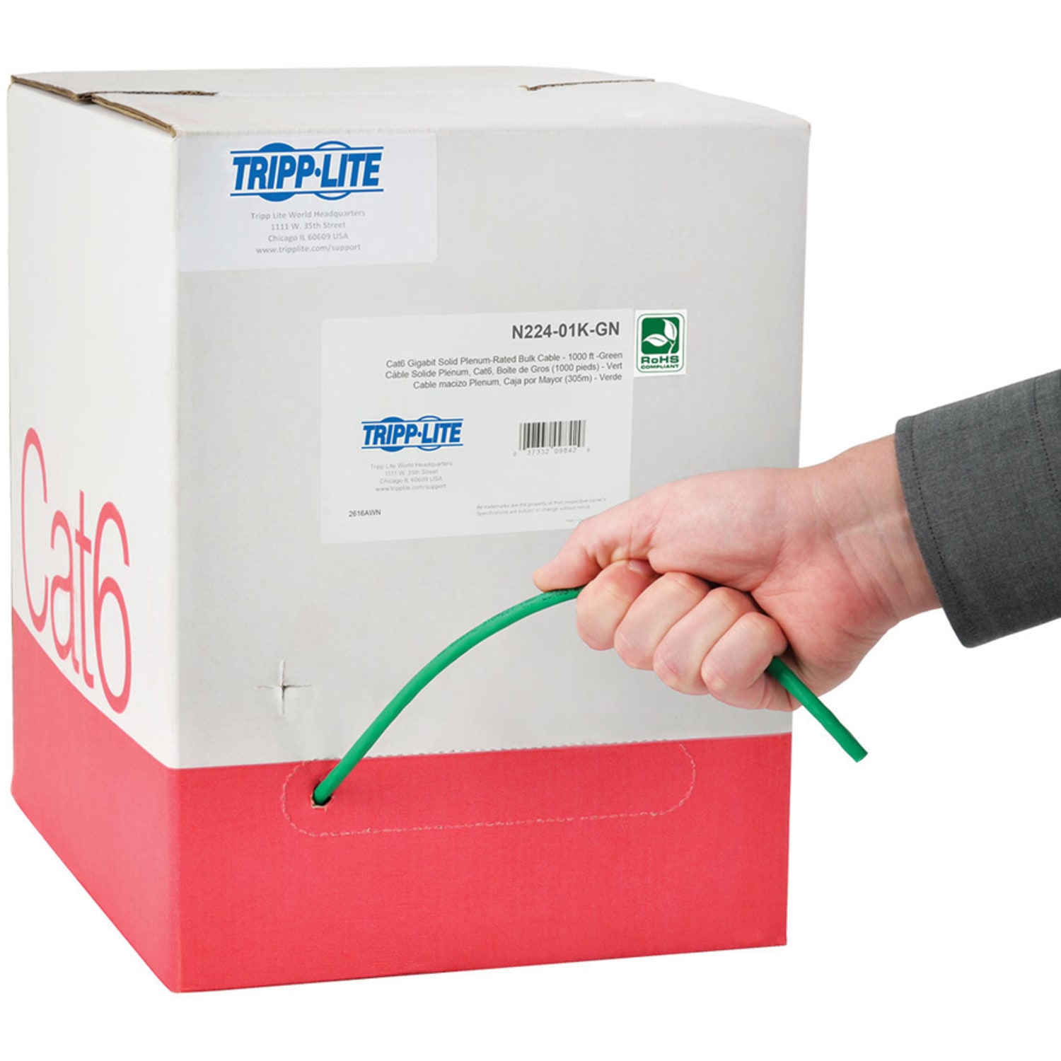 Eaton Tripp Lite Series Cat6 Gigabit Solid Core Plenum-Rated UTP CMP PVC Bulk Ethernet Cable, Green, 1000 ft. (304.8 m) - N22401KGN - Image 3