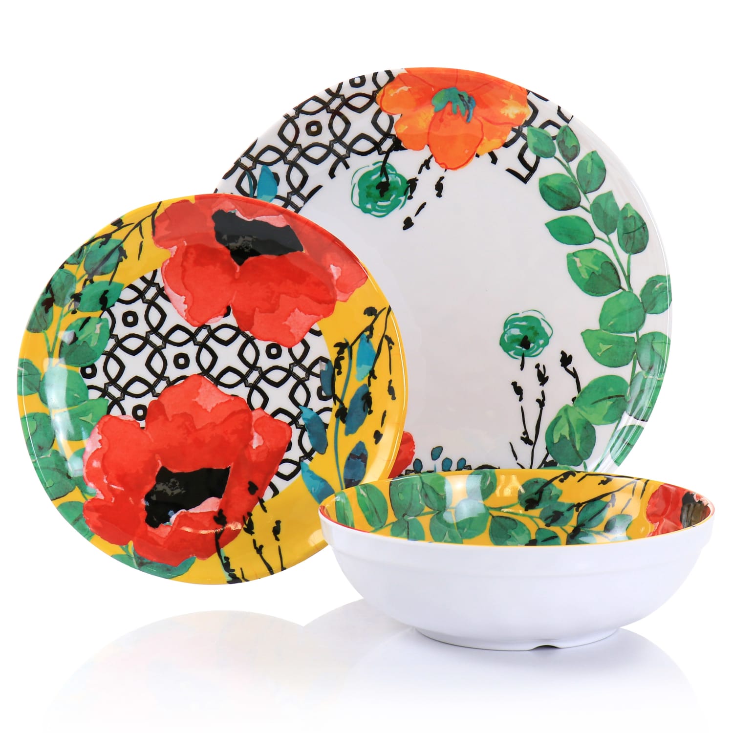 Elama Grace 12-Piece Melamine Dinnerware Set, Multicolor - Image 6