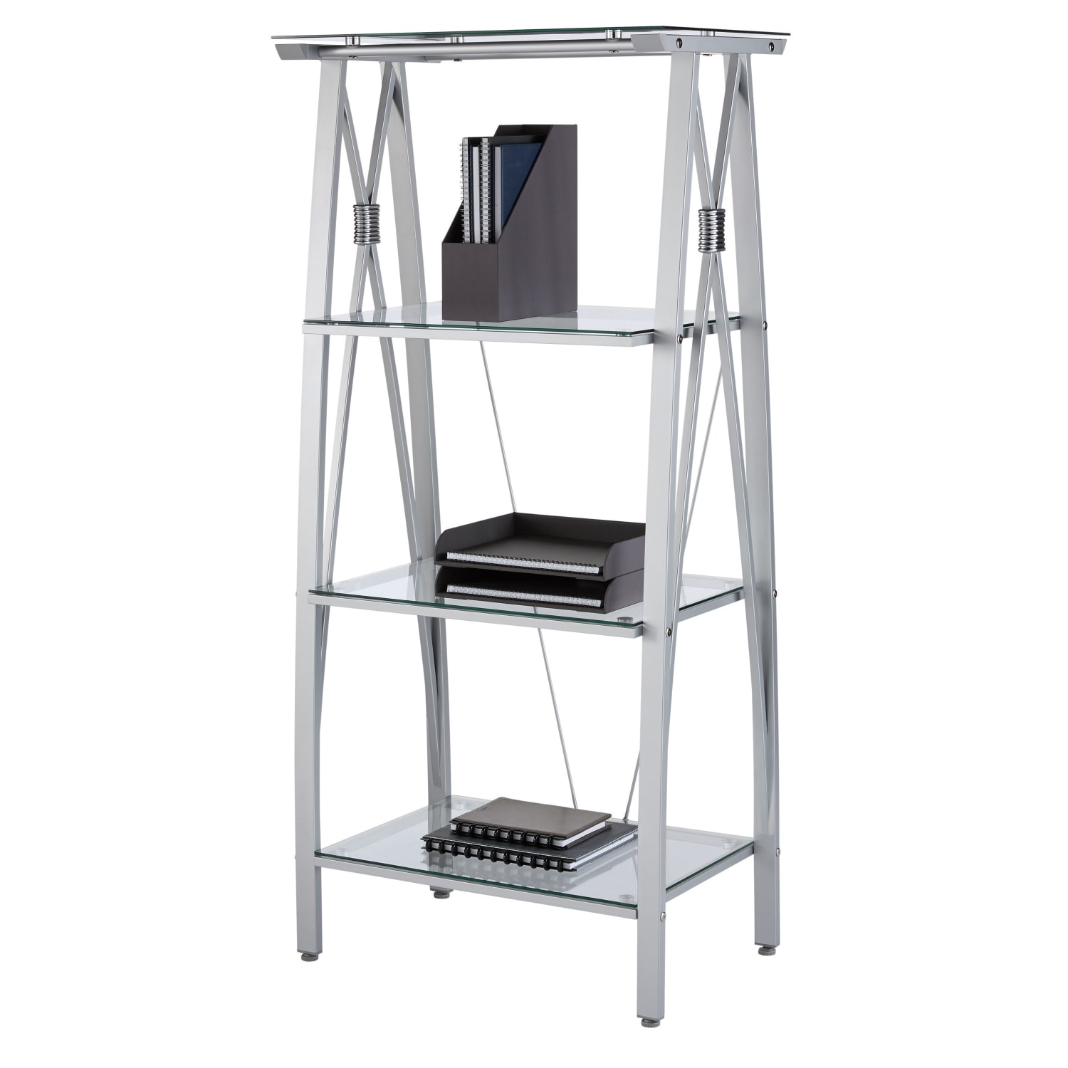 Realspace® Vista 60H 4Shelf GlassMetal Bookcase ClearSilver PopularChairscom Realspace® Vista 60H 4 Shelf GlassMetal Bookcase ClearSilver PopularChairscom