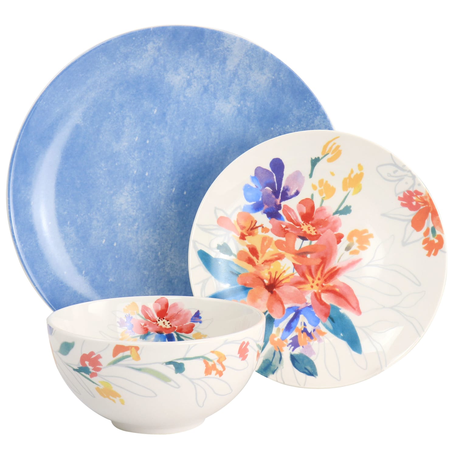 Spice by Tia Mowry Goji Blossom 12-Piece Fine Ceramic Dinnerware Set, Blue - Image 5