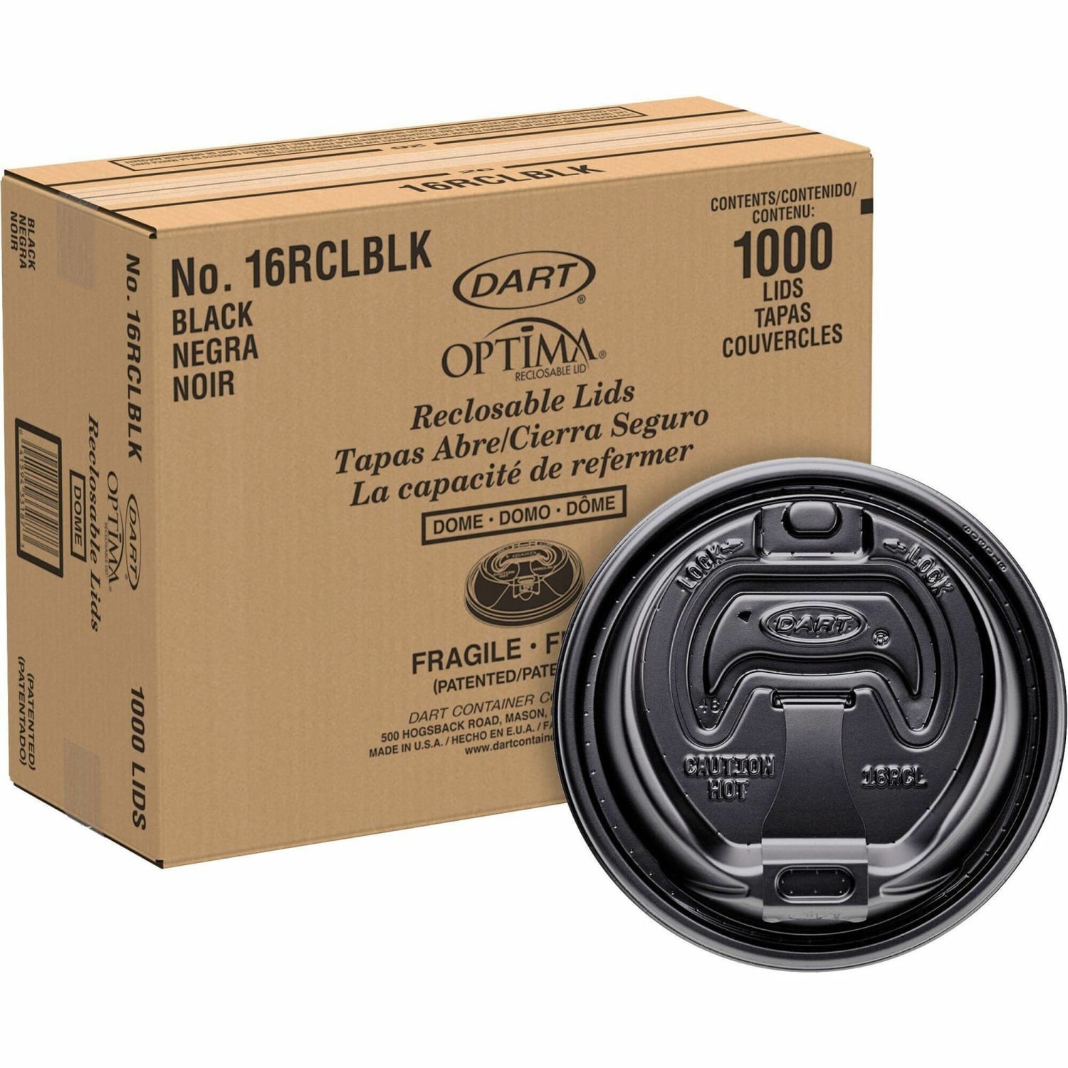 Dart Black Plastic Reclosable Lids, For 12-16 Oz. Cups, Black, Box Of 1,000 - Image 3