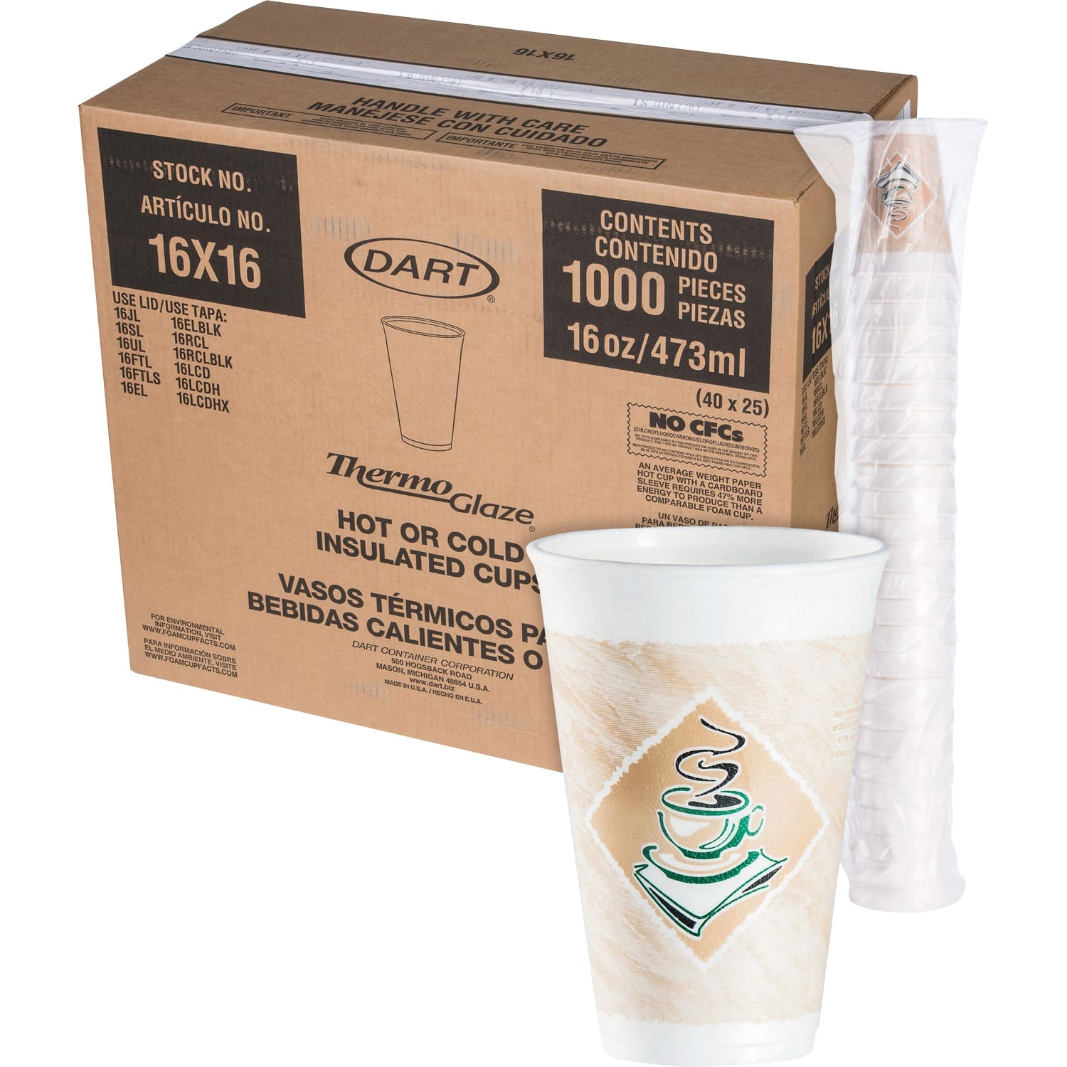 Dart Cafe G Design Foam Cups, 16 Oz, Brown/Green/White, Box Of 1,000 - Image 3