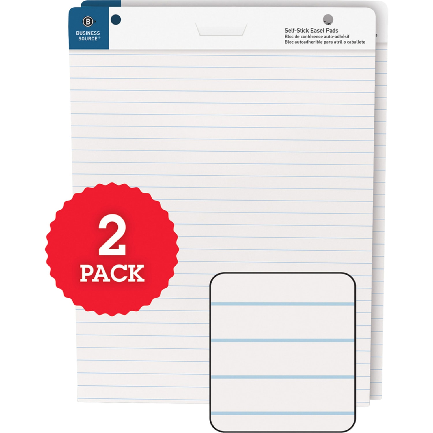 Business Source 25inx30in Lined Self-stick Easel Pads - 30 Sheets - 25in x 30in Sheet Size - White Paper - Cardboard Cover - Self-stick - 2 / Carton - Image 3