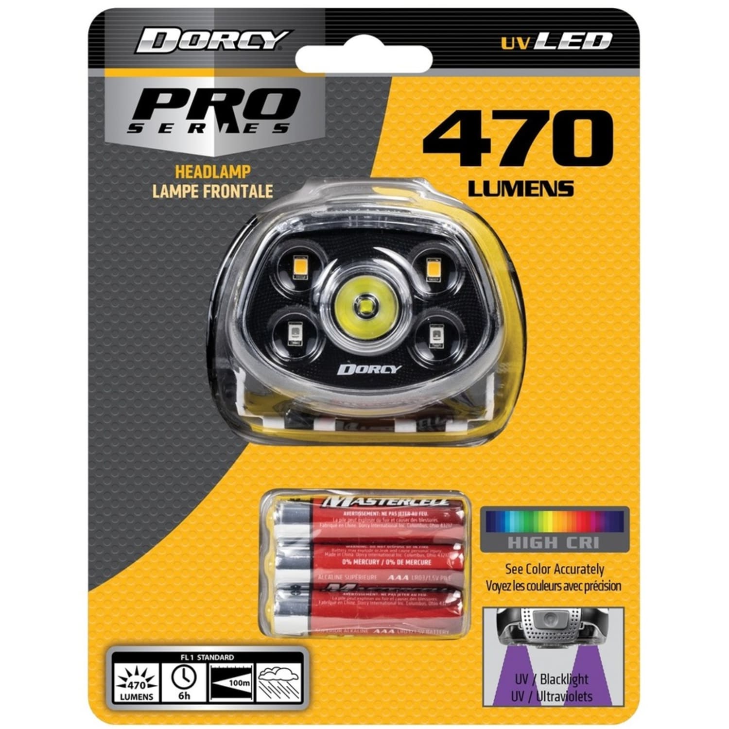 Dorcy Pro 470 Lumen LED, High CRI, And UV Headlamp - 5 x LED - 470 lm Lumen - 3 x AAA - Alkaline - Battery - Water Resistant - Gray - Image 3